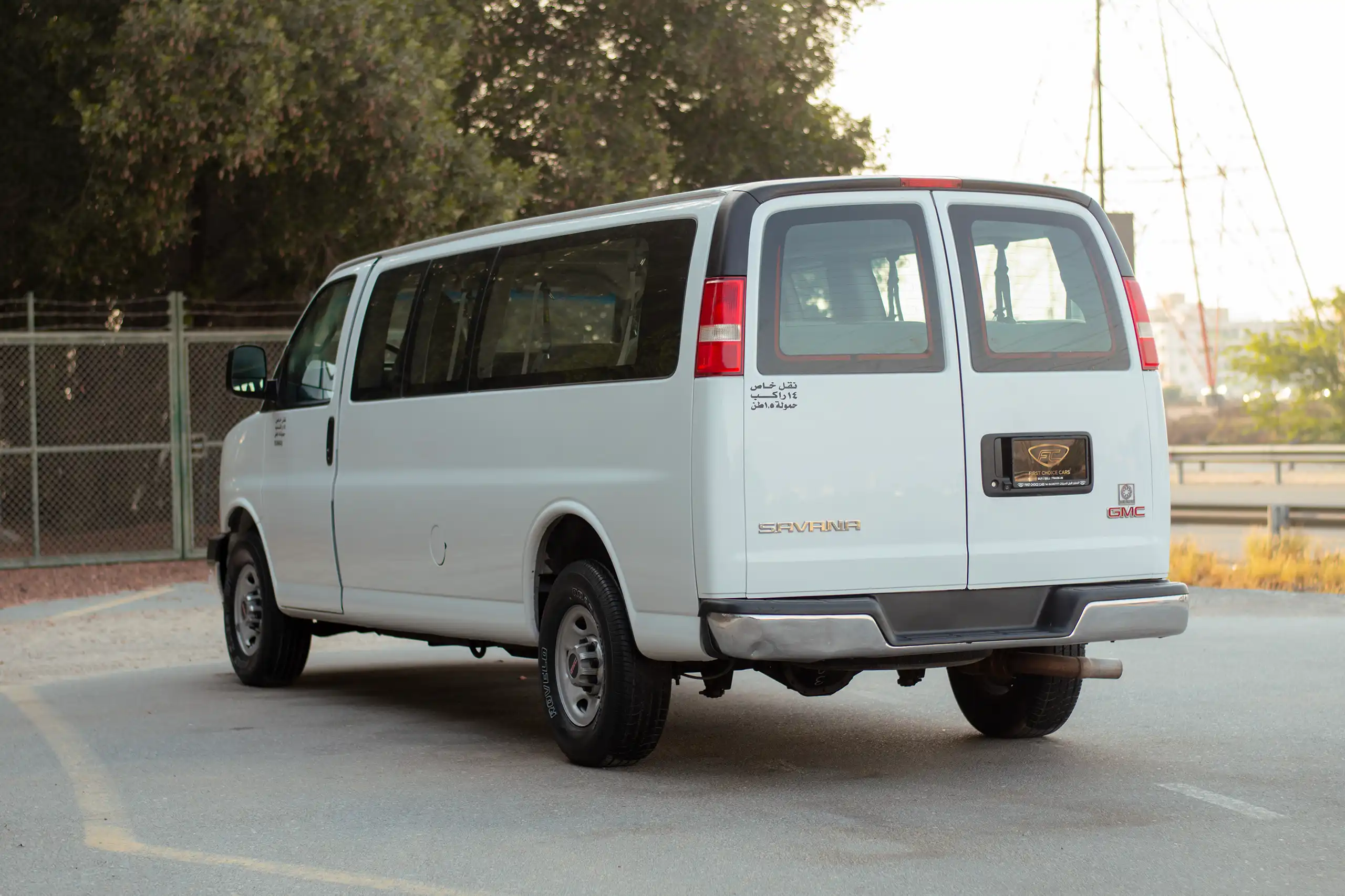 Used 2019 GMC Savana 3500 White – Left Back Diagonal (45°) View at First Choice Cars Sharjah
