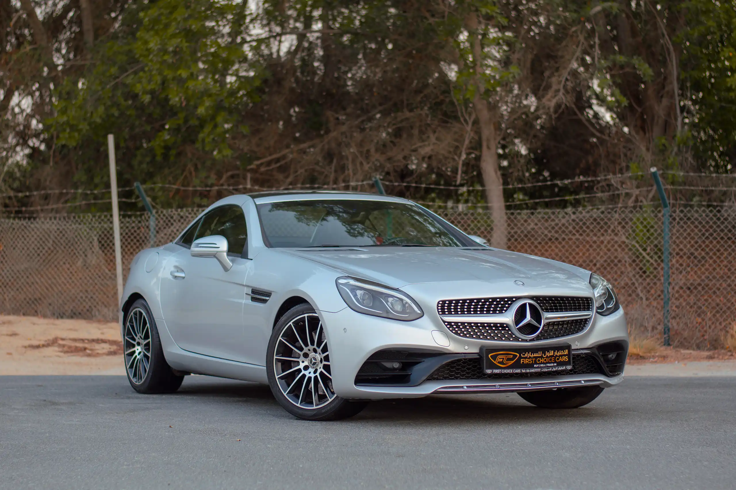Used 2017 Mercedes Benz SLC-CLASS 200 Silver – Right Front Diagonal (45°) View at First Choice Cars Sharjah