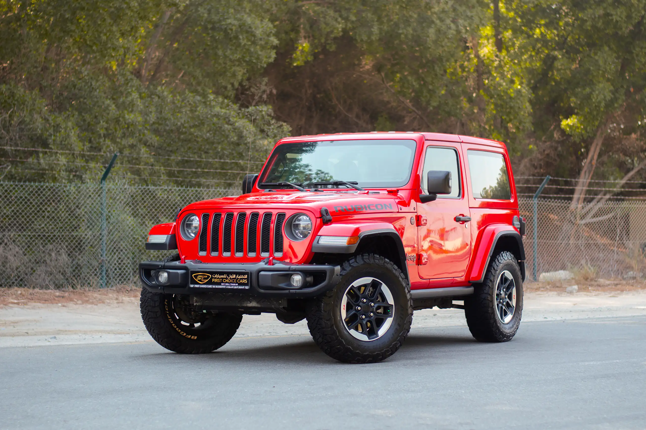 Used 2020 Jeep Wrangler Rubicon Red – Left Front Diagonal (45°) View at First Choice Cars Sharjah