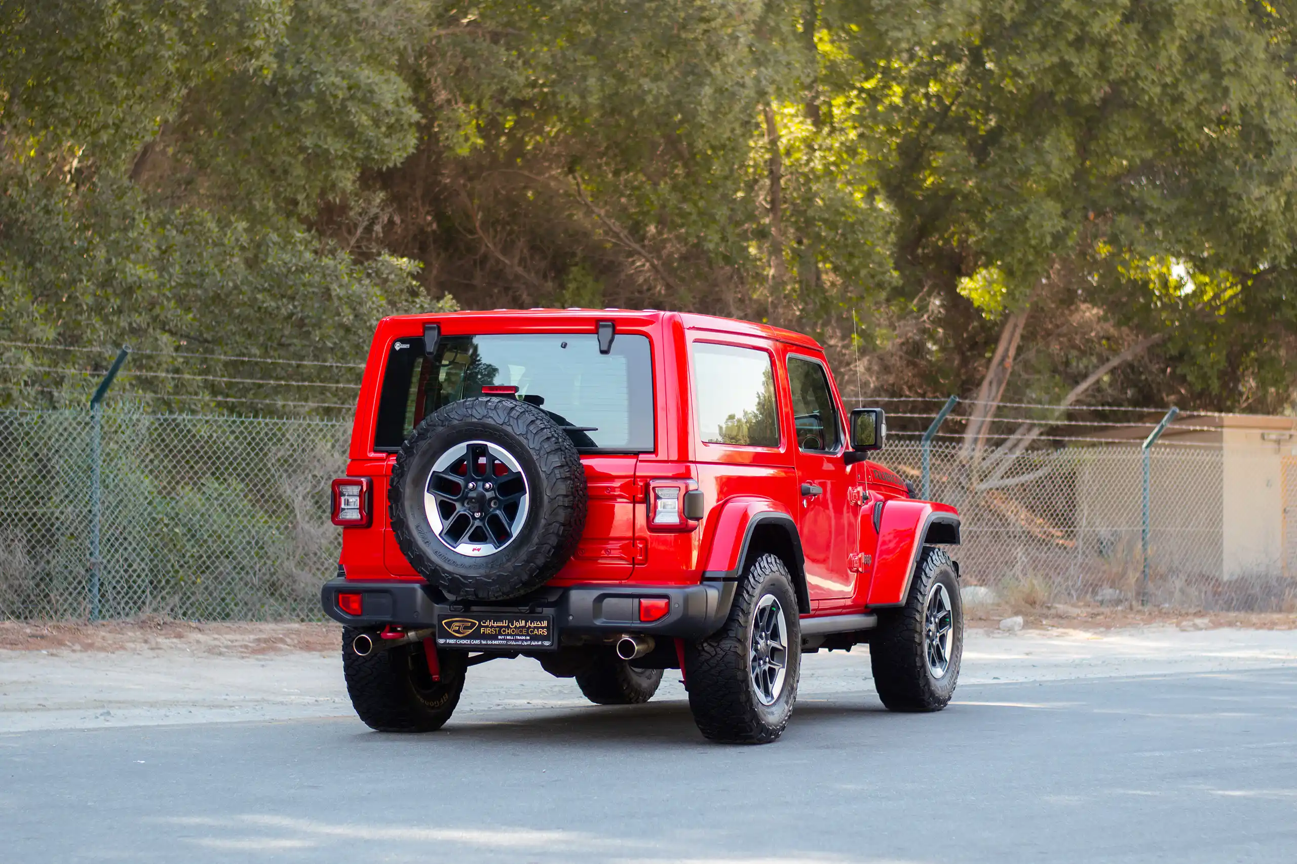 Used 2020 Jeep Wrangler Rubicon Red – Right Back Diagonal (45°) View at First Choice Cars Sharjah