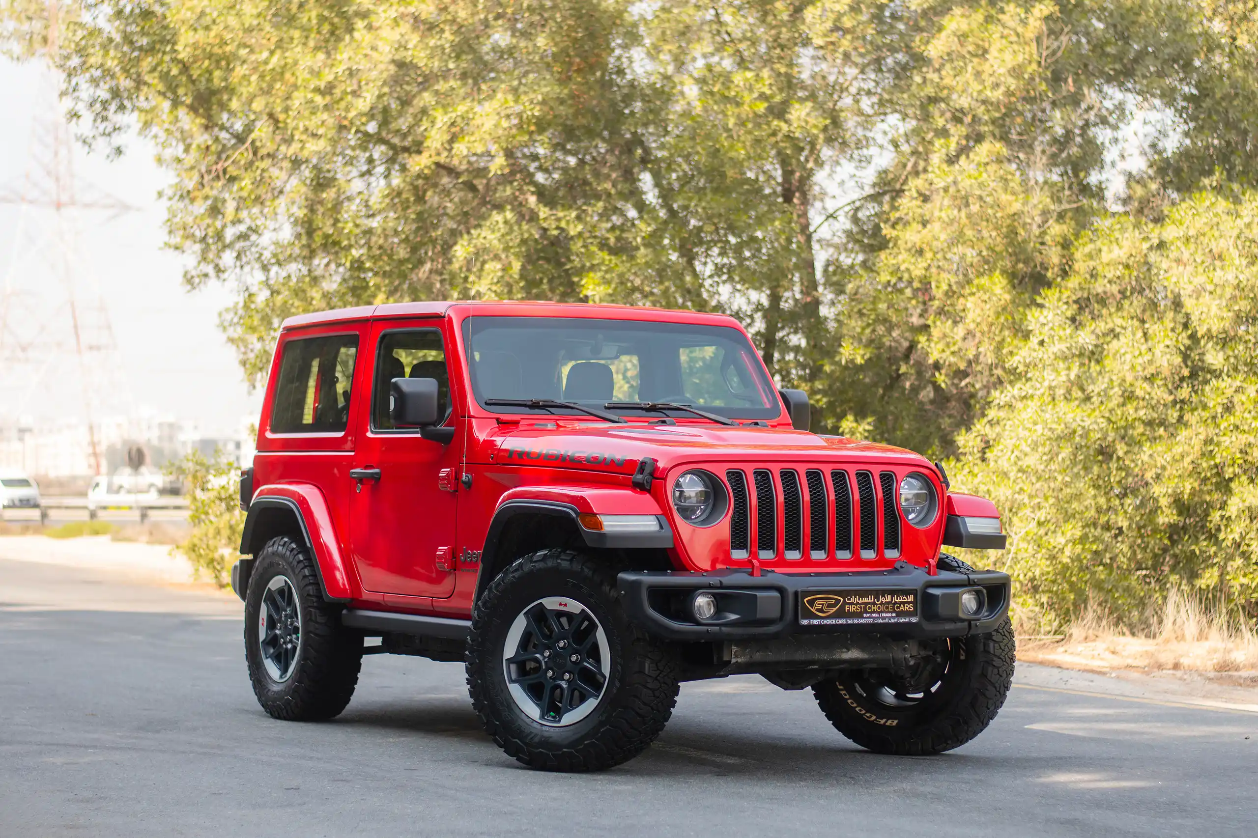 Used 2020 Jeep Wrangler Rubicon Red – Right Front Diagonal (45°) View at First Choice Cars Sharjah