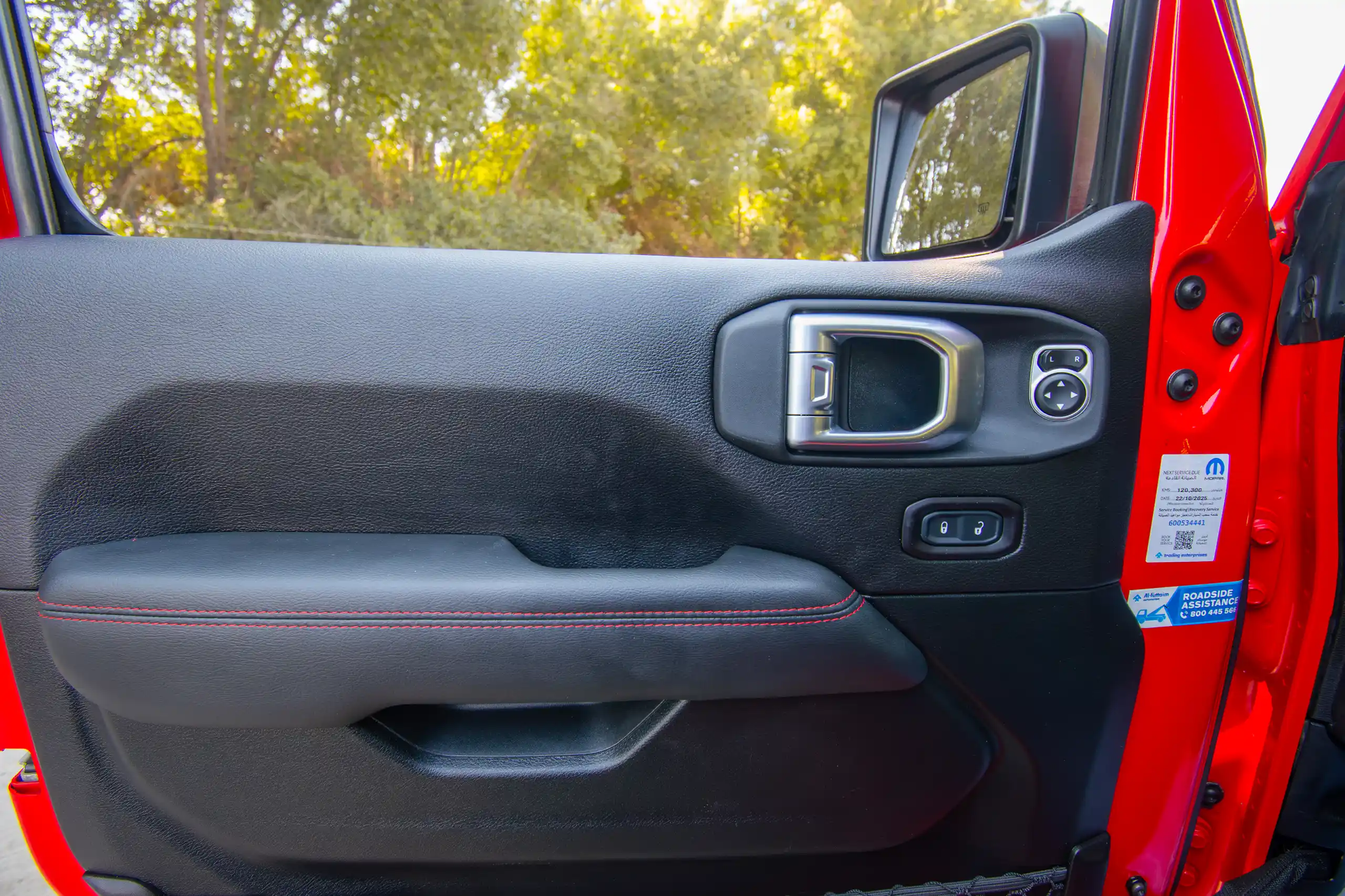 Used 2020 Jeep Wrangler Rubicon Red – Driver Door Panel Full View at First Choice Cars Sharjah