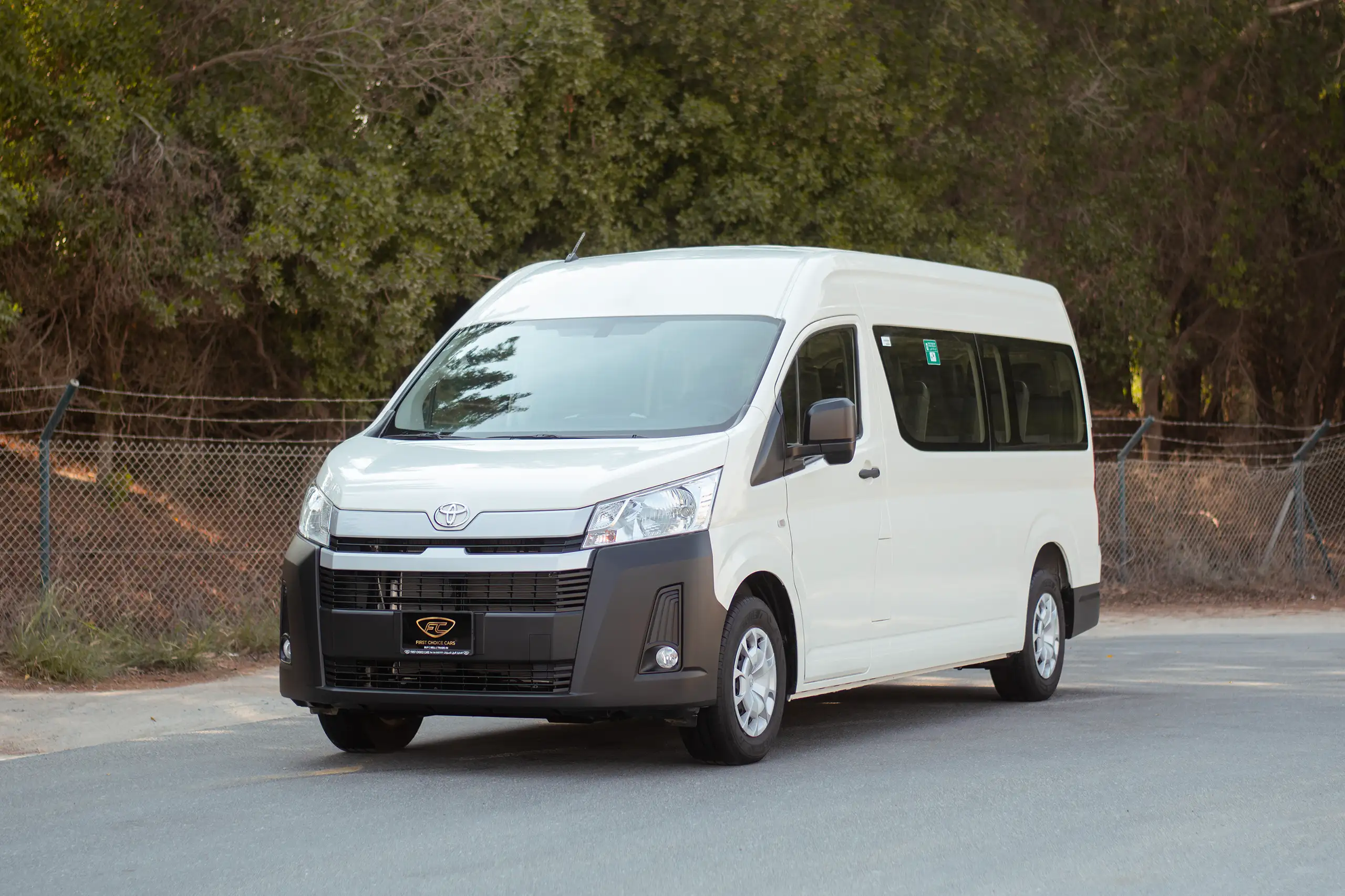 Used 2025 Toyota Hiace GL High Roof White – Left Front Diagonal (45°) View at First Choice Cars Sharjah