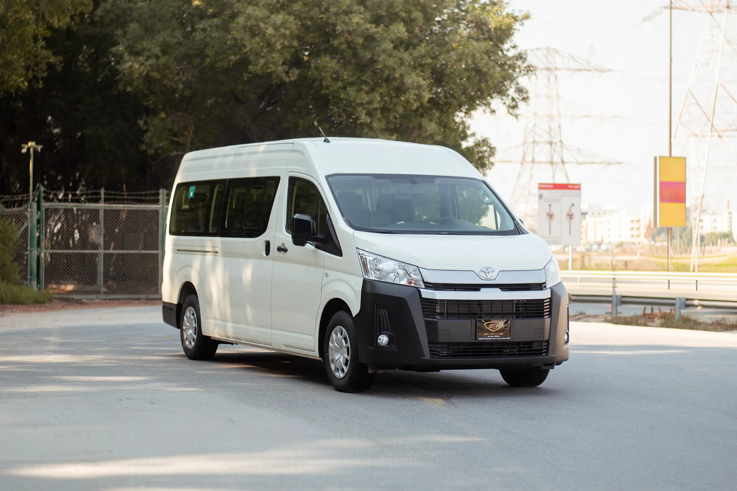 Used 2025 Toyota Hiace GL High Roof White – Right Front Diagonal (45°) View at First Choice Cars Sharjah