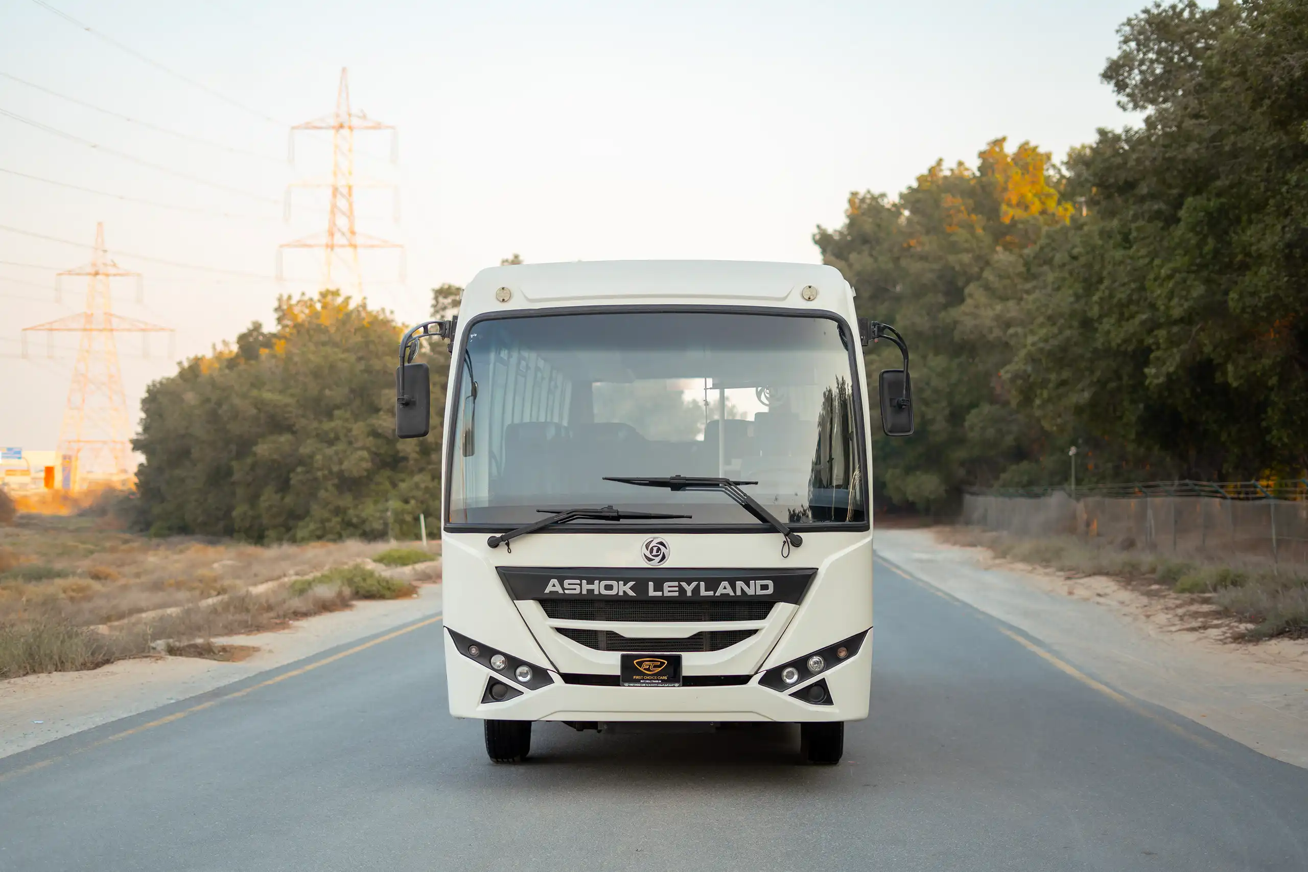 Used 2022 Ashok Leyland Oyster Bus White – Front View at First Choice Cars Sharjah
