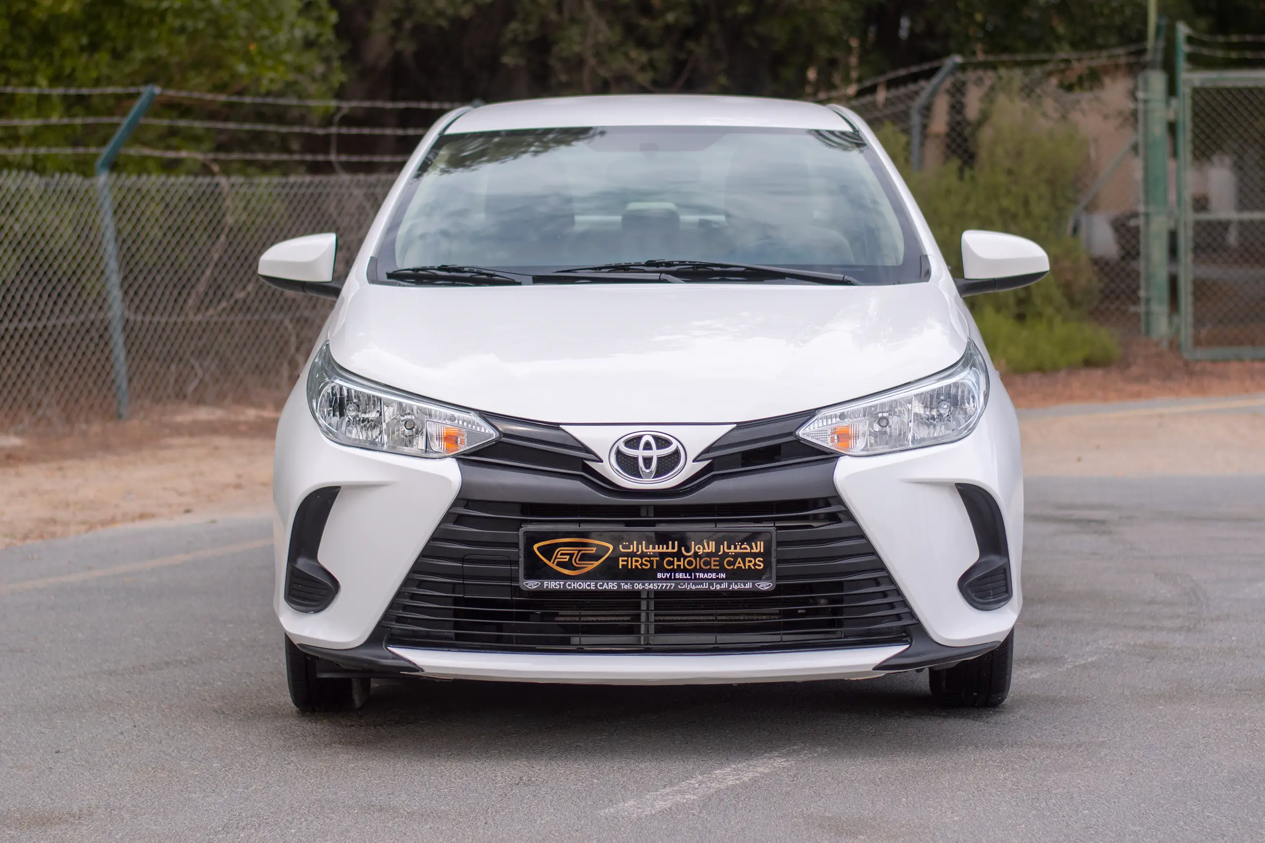 Used 2022 Toyota Yaris E in White – Front View for Sale at First Choice Cars Dubai Sharjah