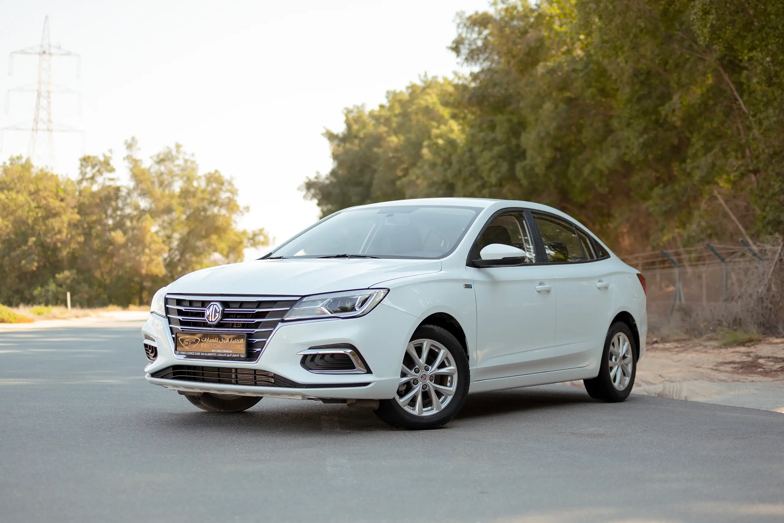 Used 2022 MG 5 Comfort White – Left Front Diagonal (45°) View at First Choice Cars Sharjah