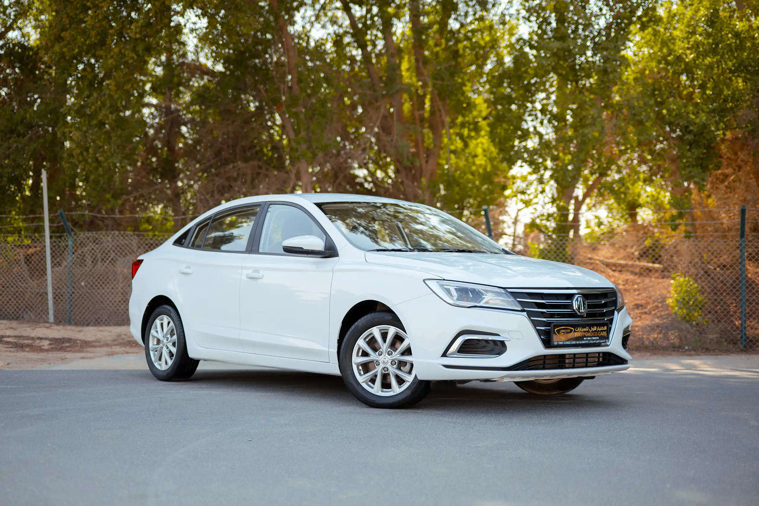 Used 2022 MG 5 Comfort White – Right Front Diagonal (45°) View at First Choice Cars Sharjah