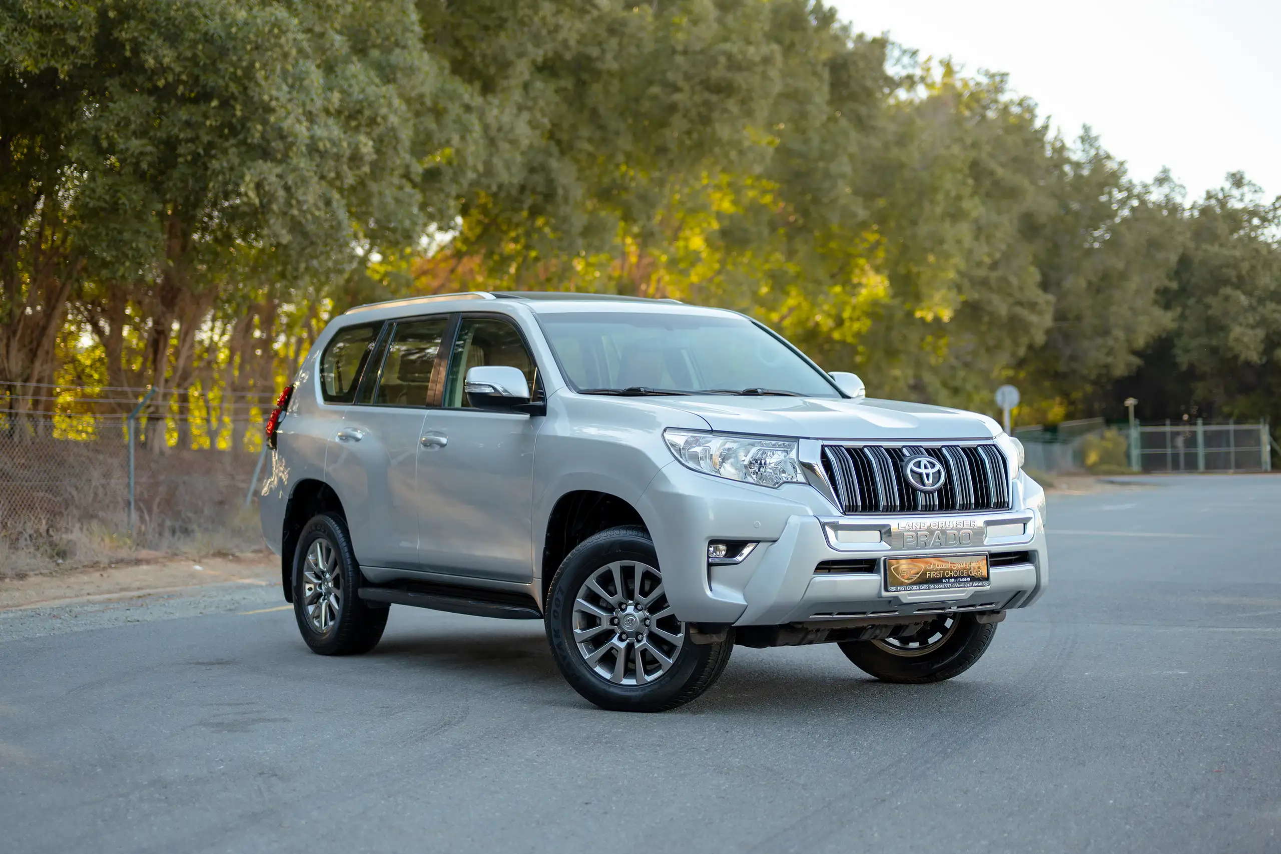 Used 2019 Toyota Prado VXR Silver – Right Front Diagonal (45°) View at First Choice Cars Sharjah