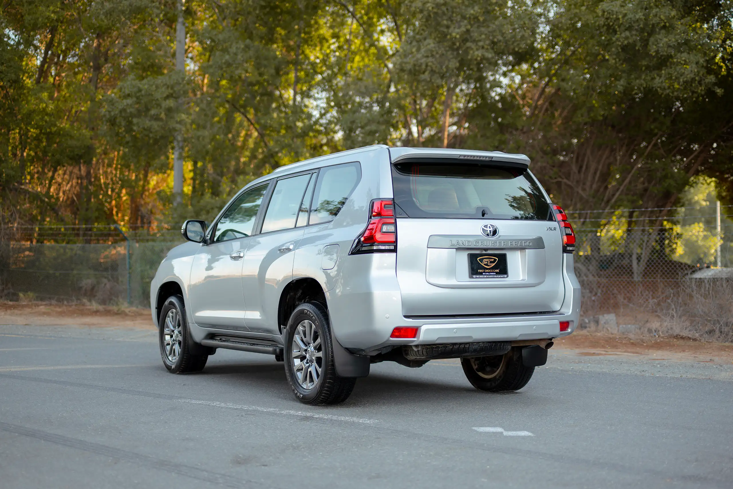 Used 2019 Toyota Prado VXR Silver – Left Back Diagonal (45°) View at First Choice Cars Sharjah