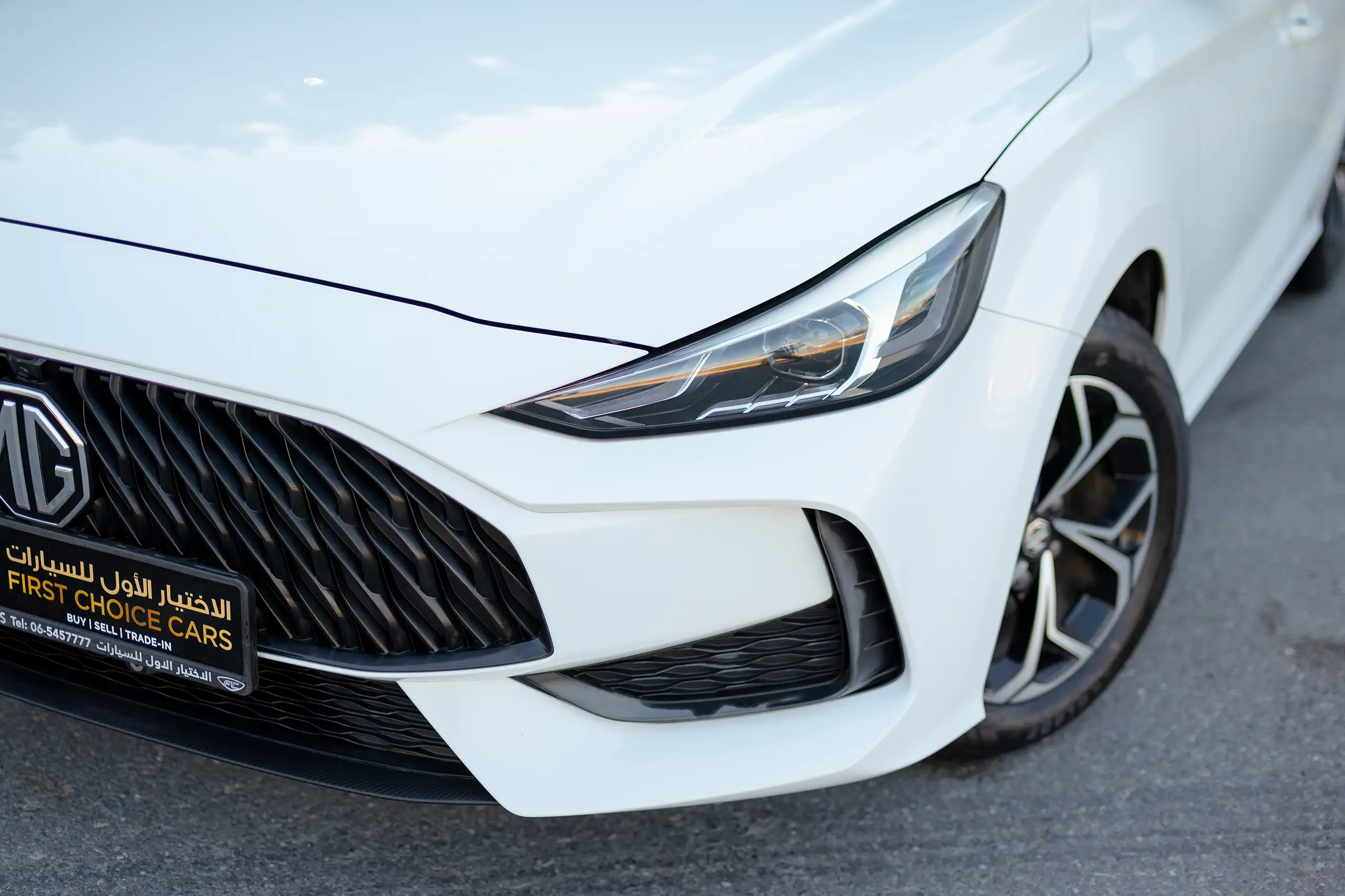 Used 2022 MG GT Comfort White – Headlight Close-up at First Choice Cars Sharjah