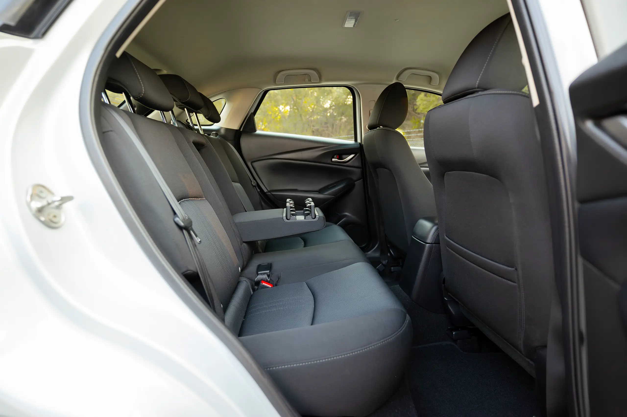 Used 2021 Mazda CX-3 GS Silver – Rear Passenger Side Cabin View at First Choice Cars Sharjah