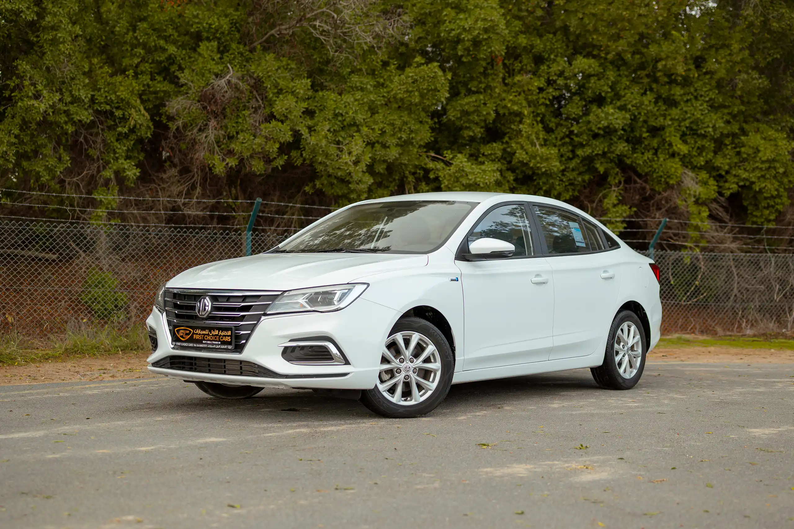 Used 2024 MG 5 Comfort White – Left Front Diagonal (45°) View at First Choice Cars Sharjah