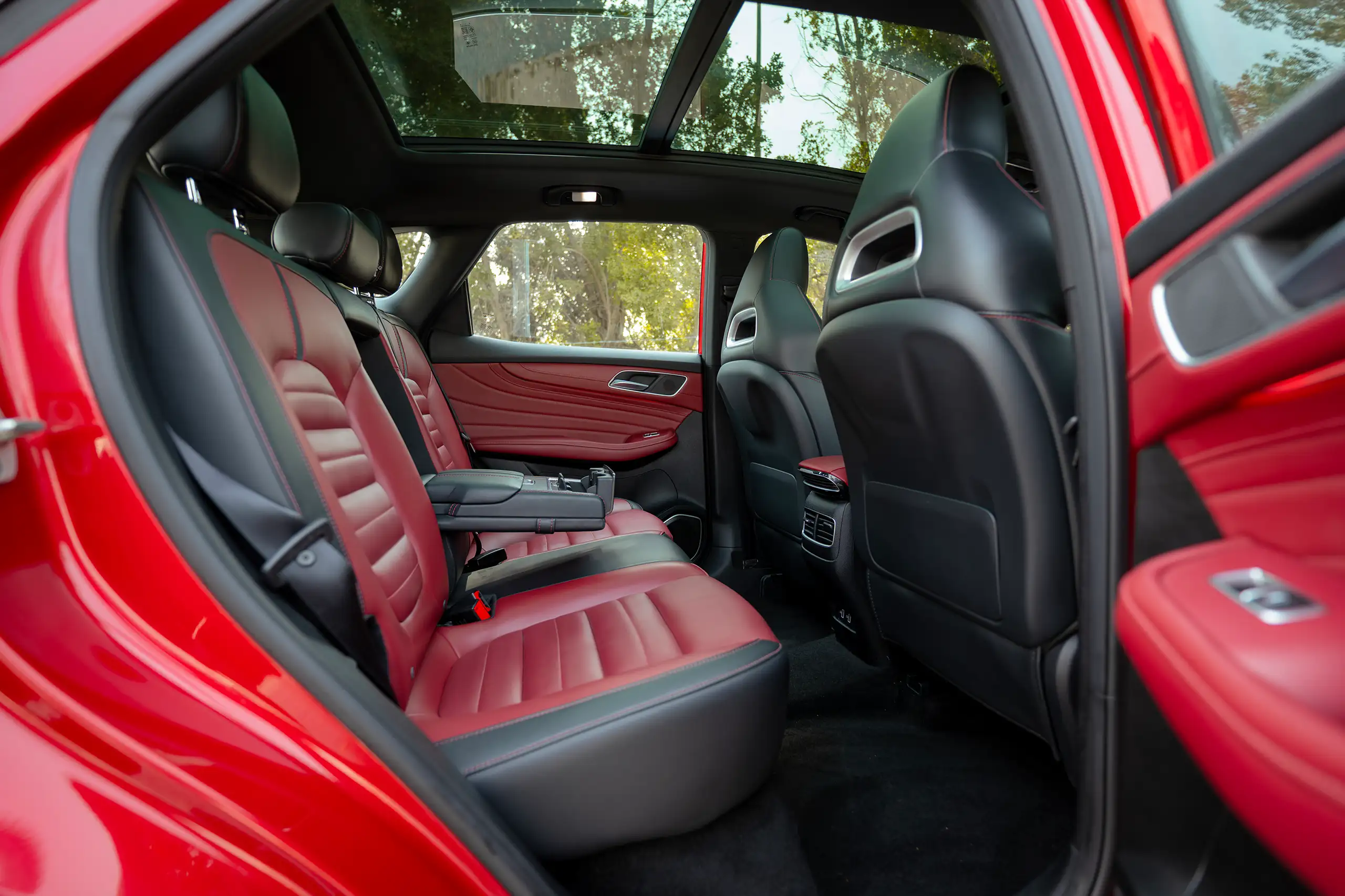 Used 2022 MG HS Luxury Red – Rear Passenger Side Cabin View at First Choice Cars Sharjah