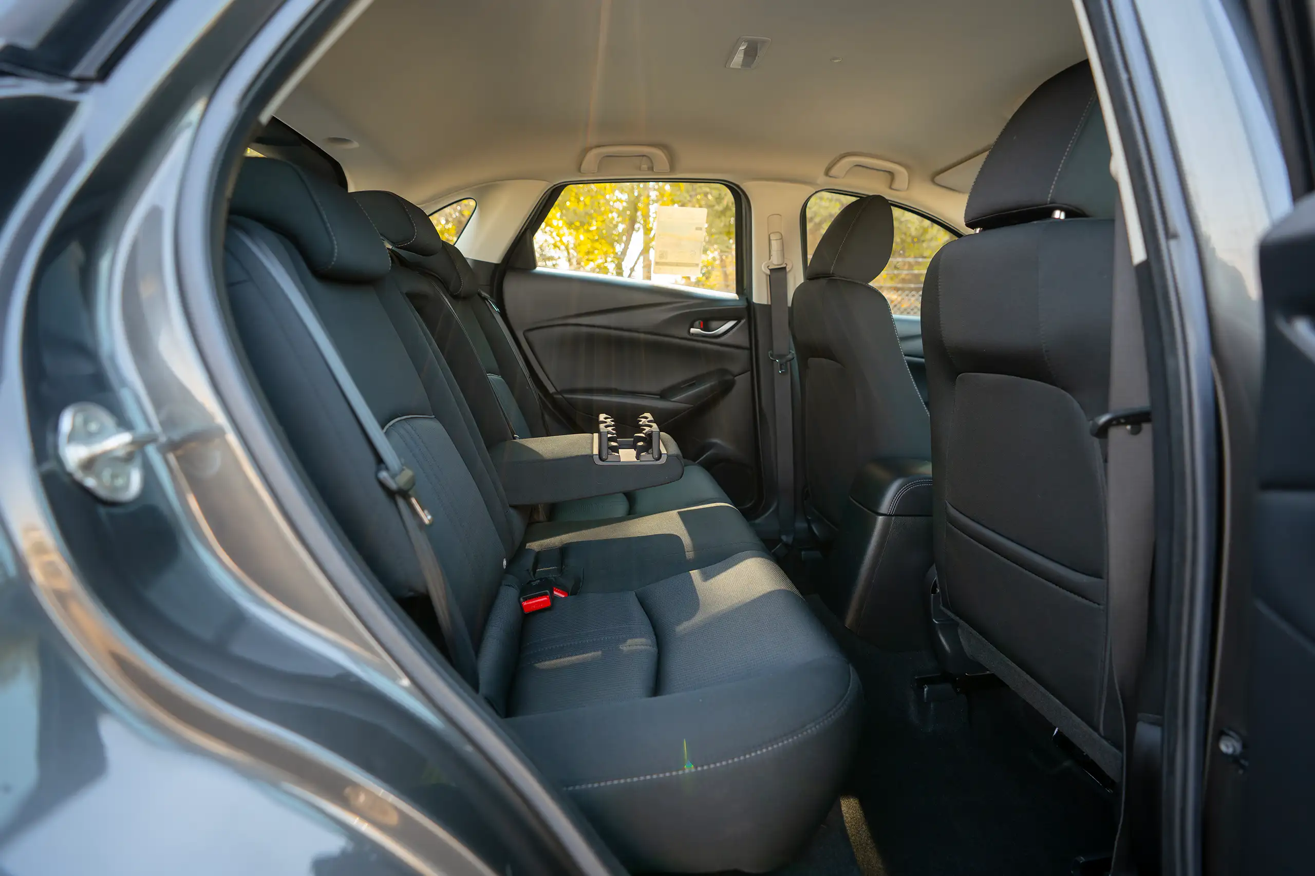 Used 2023 Mazda CX-3 GS Grey – Rear Passenger Side Cabin View at First Choice Cars Sharjah