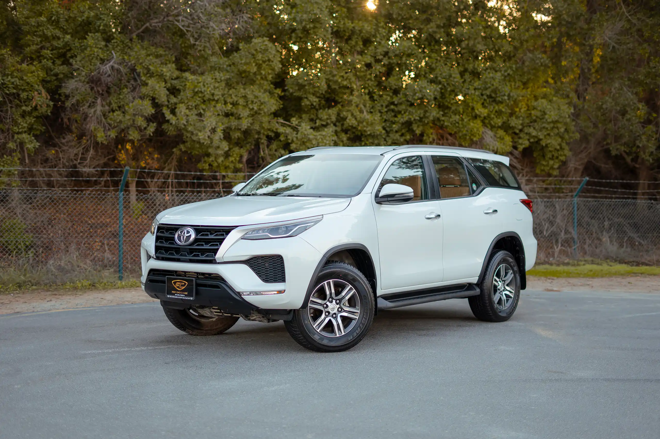 Used 2024 Toyota Fortuner EXR White – Left Front Diagonal (45°) View at First Choice Cars Sharjah