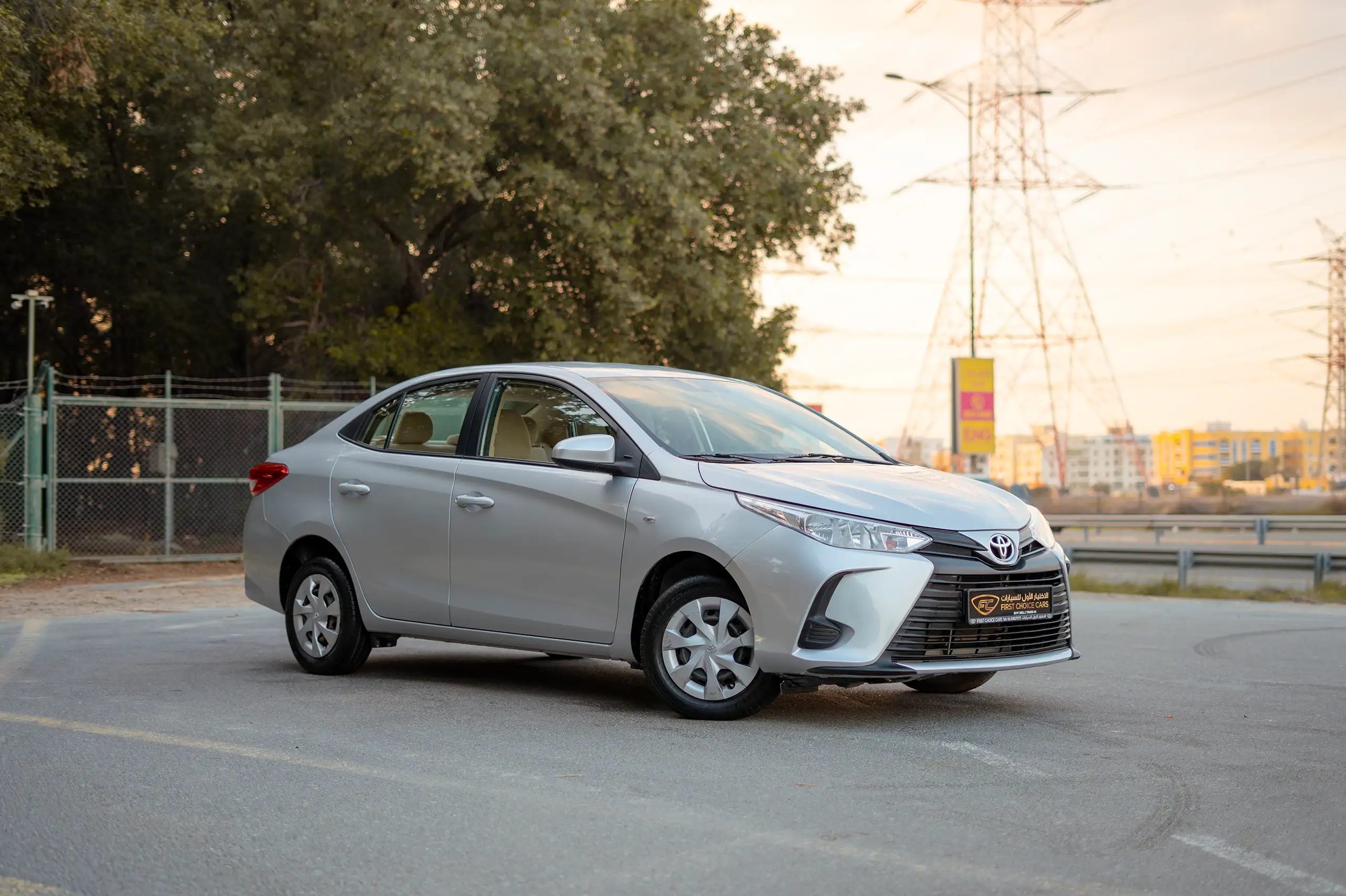 Used 2022 Toyota Yaris E Silver – Right Front Diagonal (45°) View at First Choice Cars Sharjah