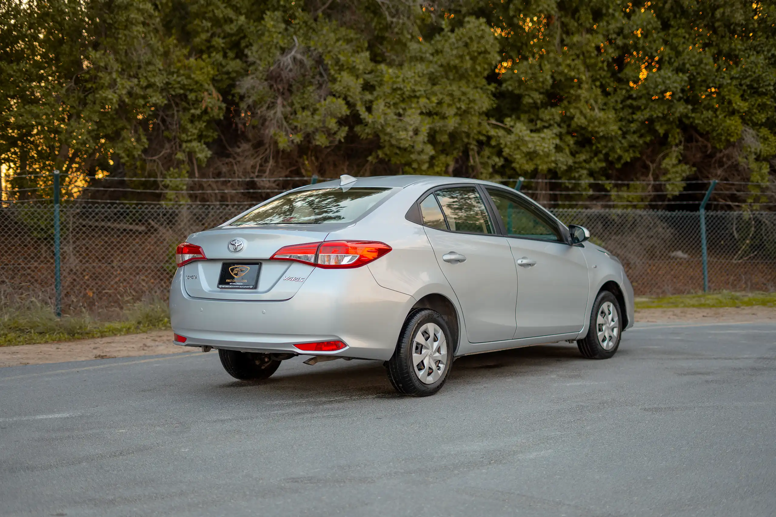 Used 2022 Toyota Yaris E Silver – Right Back Diagonal (45°) View at First Choice Cars Sharjah