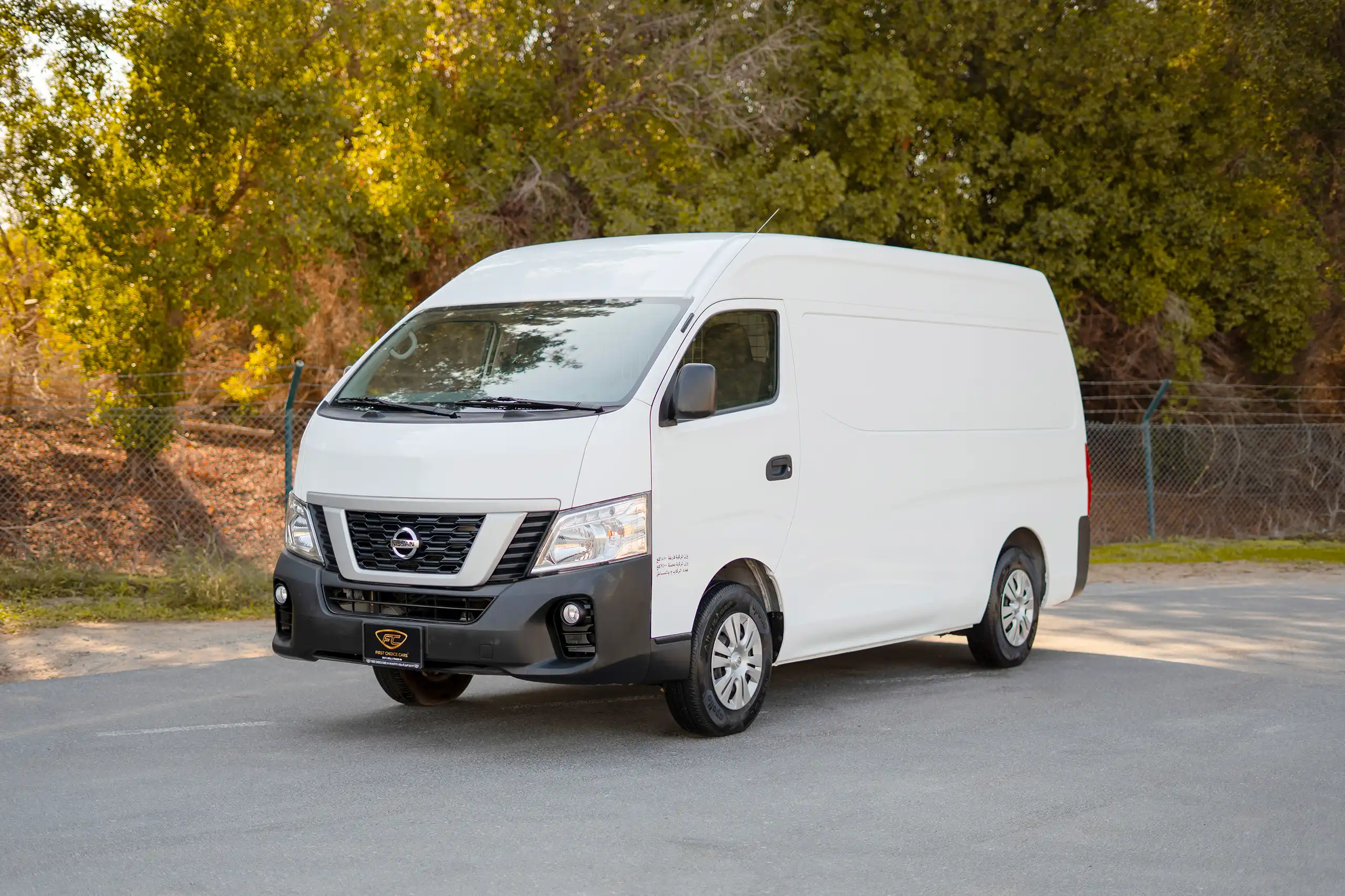 Used 2022 Nissan Urvan High Roof White – Left Front Diagonal (45°) View at First Choice Cars Sharjah