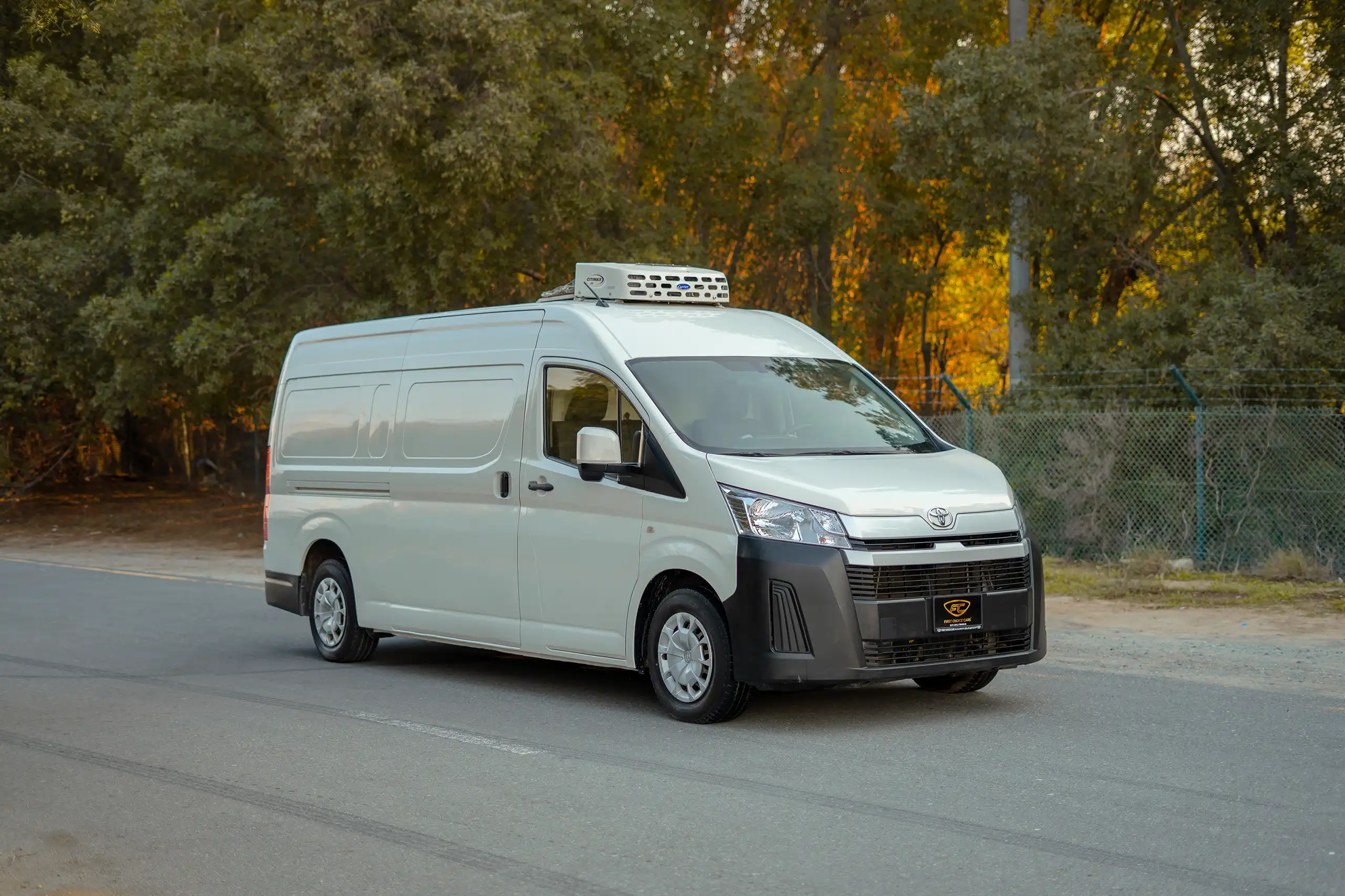 Used 2020 Toyota Hiace GL High Roof White – Right Front Diagonal (45°) View at First Choice Cars Sharjah