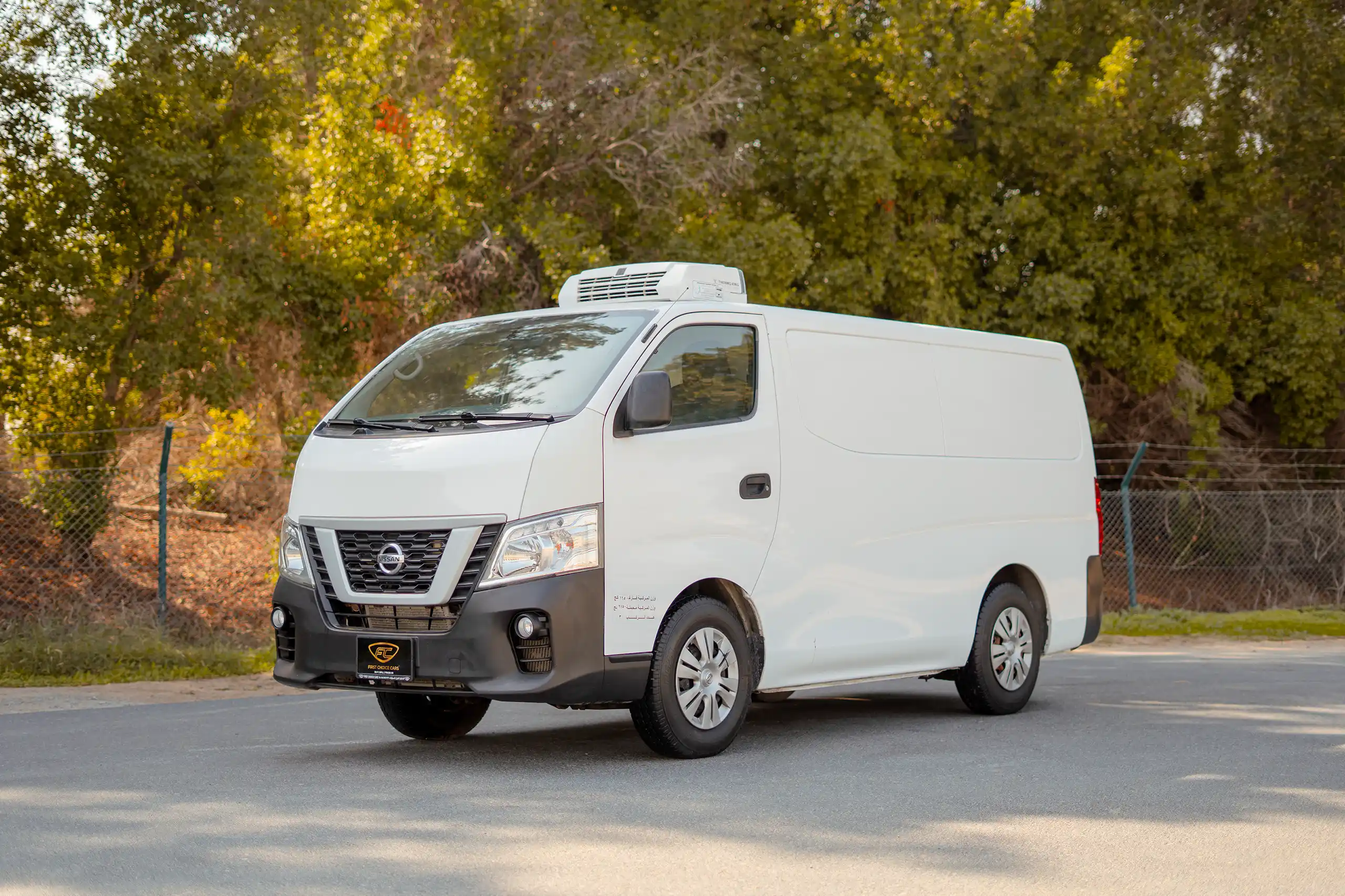 Used 2020 Nissan Urvan Standard Roof in White – Left Front Diagonal (45°) View for Sale at First Choice Cars Dubai Sharjah