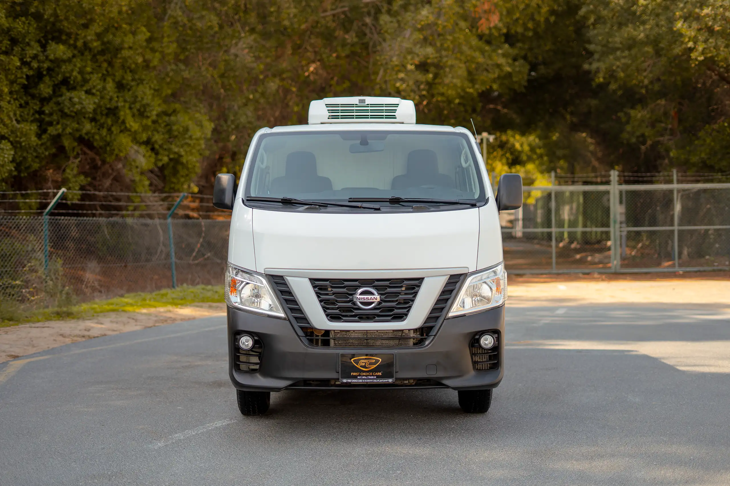Used 2020 Nissan Urvan Standard Roof in White – Front View for Sale at First Choice Cars Dubai Sharjah