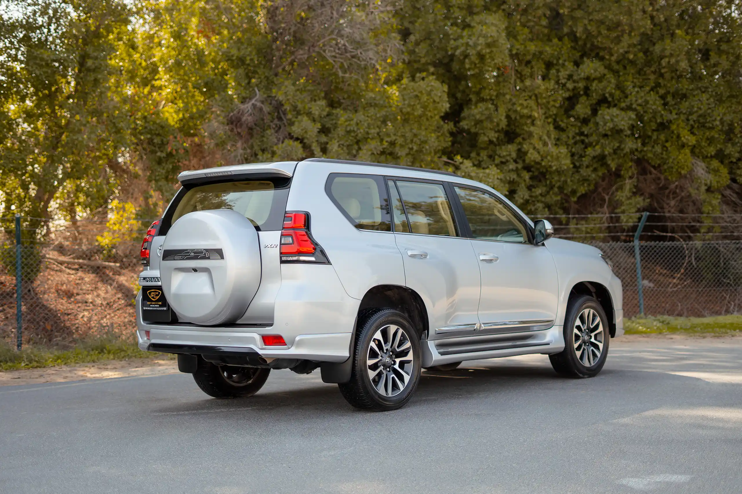 Used 2023 Toyota Prado VXR Silver – Right Back Diagonal (45°) View at First Choice Cars Sharjah