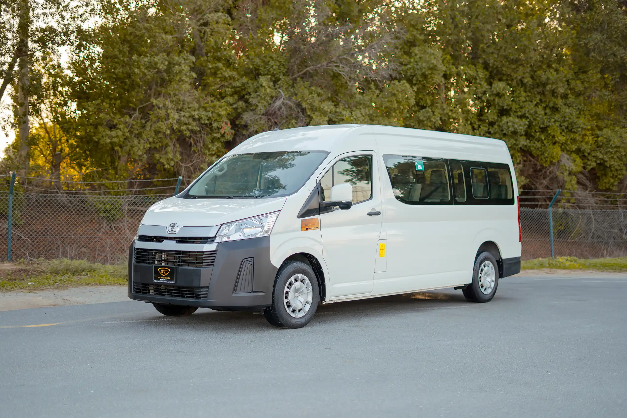 Used 2021 Toyota Hiace GL High Roof White – Left Front Diagonal (45°) View at First Choice Cars Sharjah