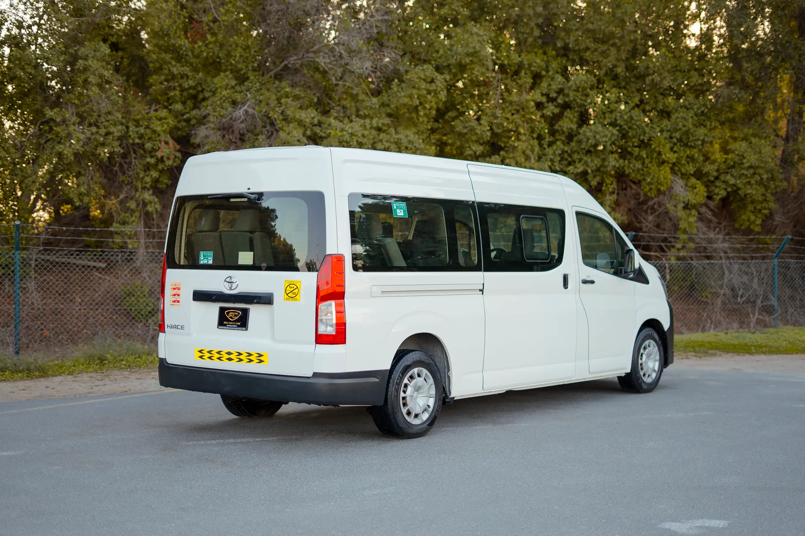 Used 2021 Toyota Hiace GL High Roof White – Right Back Diagonal (45°) View at First Choice Cars Sharjah