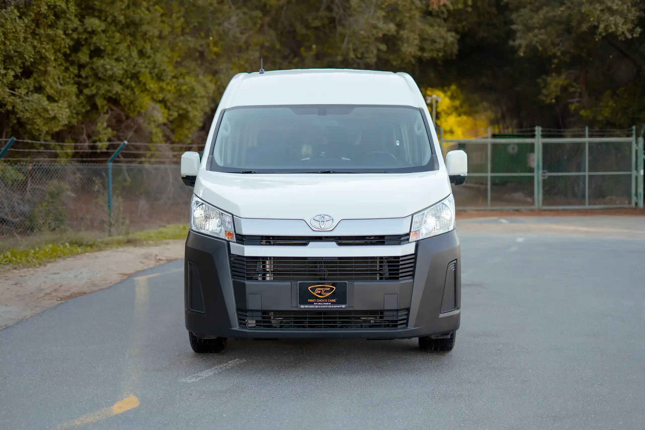Used 2021 Toyota Hiace GL High Roof White – Front View at First Choice Cars Sharjah