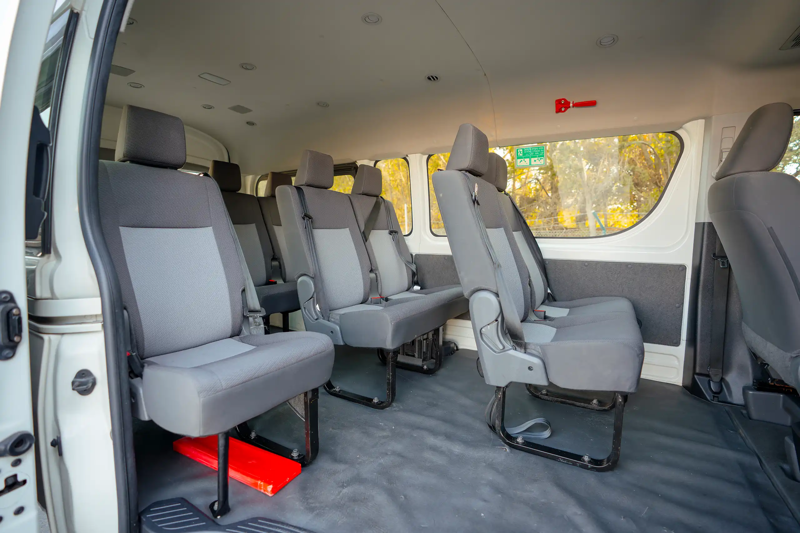 Used 2021 Toyota Hiace GL High Roof White – Rear Passenger Side Cabin View at First Choice Cars Sharjah