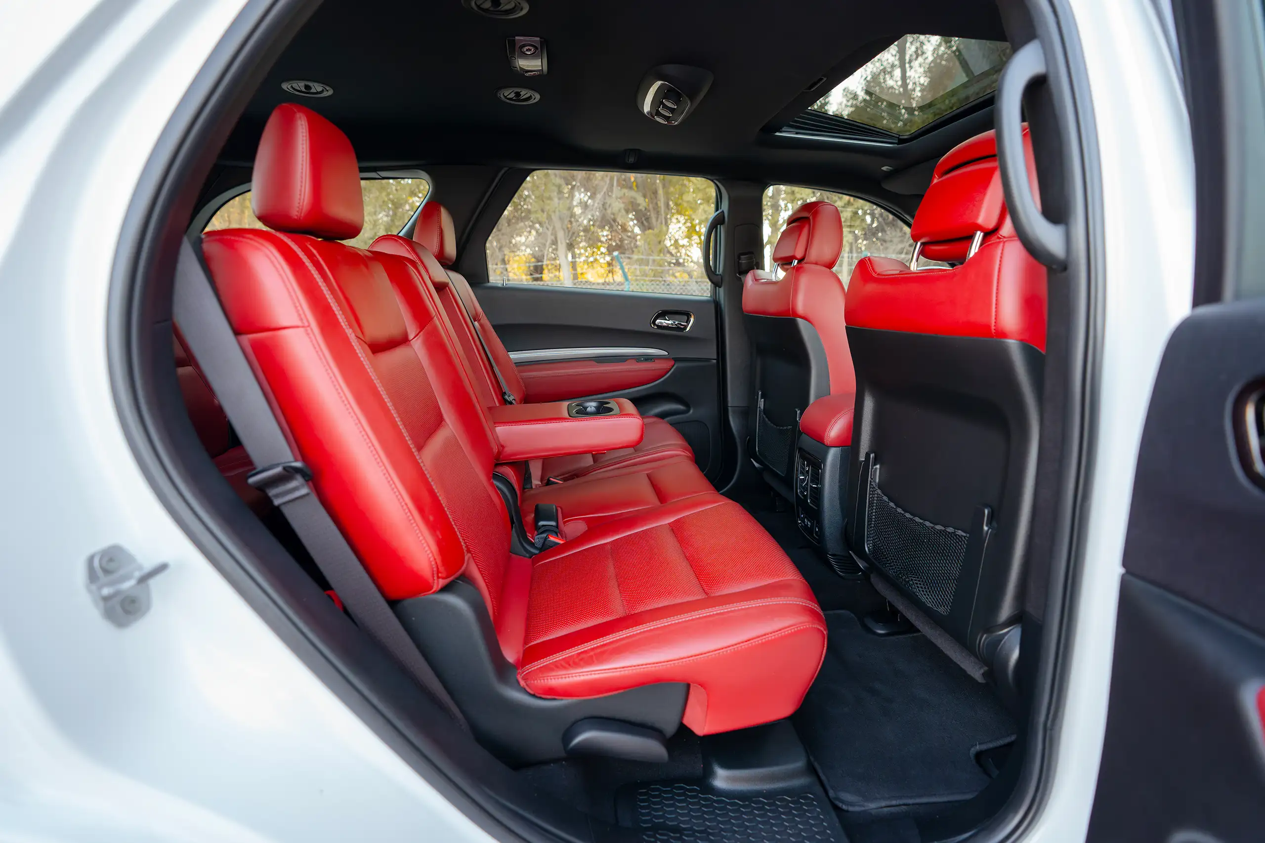 Used 2020 Dodge Durango R/T in White – Rear Passenger Side Cabin View for Sale at First Choice Cars Dubai Sharjah