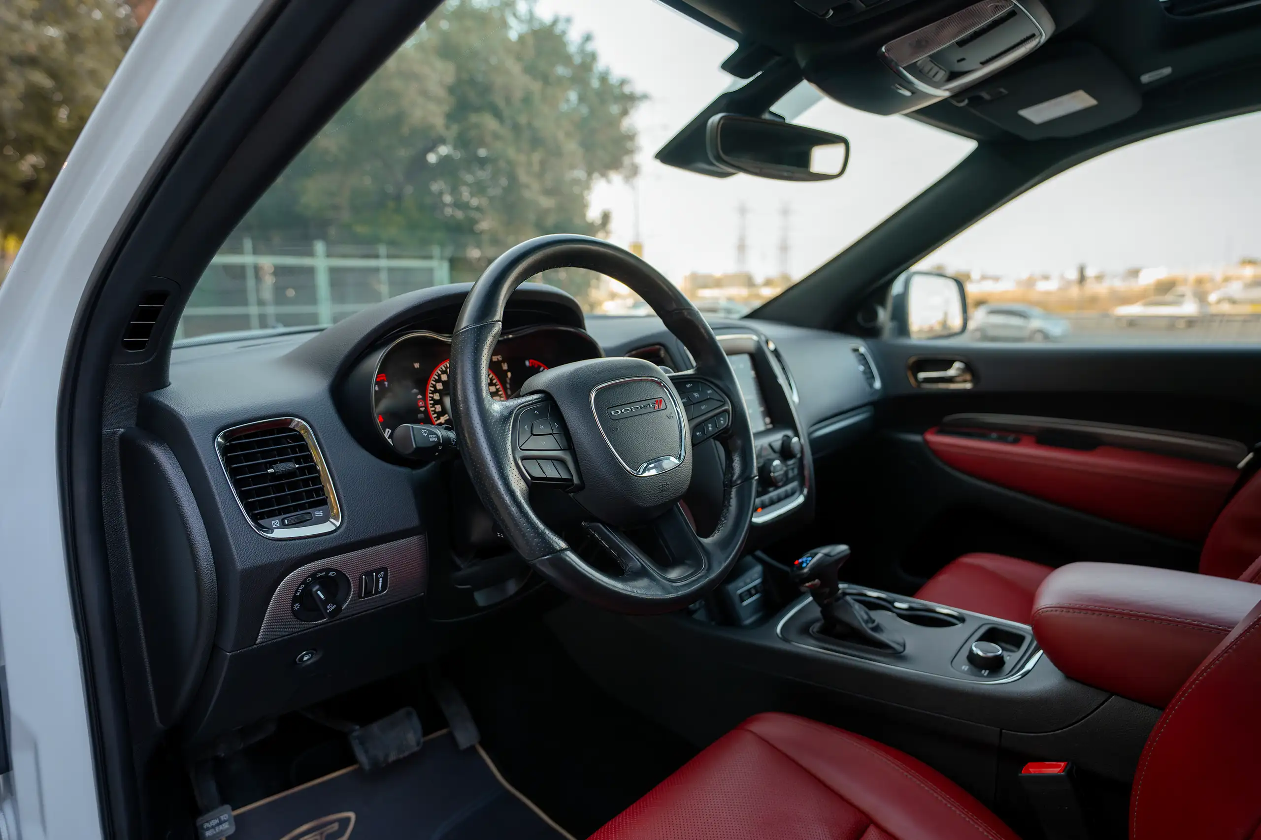 Used 2020 Dodge Durango R/T in White – Driver Side Dashboard & Steering View for Sale at First Choice Cars Dubai Sharjah
