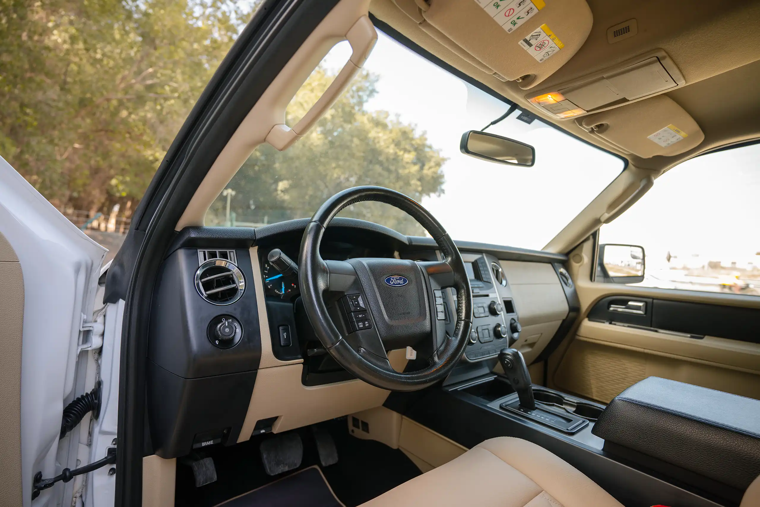 Used 2017 Ford Expedition XLT White – Driver Side Dashboard & Steering View at First Choice Cars Sharjah