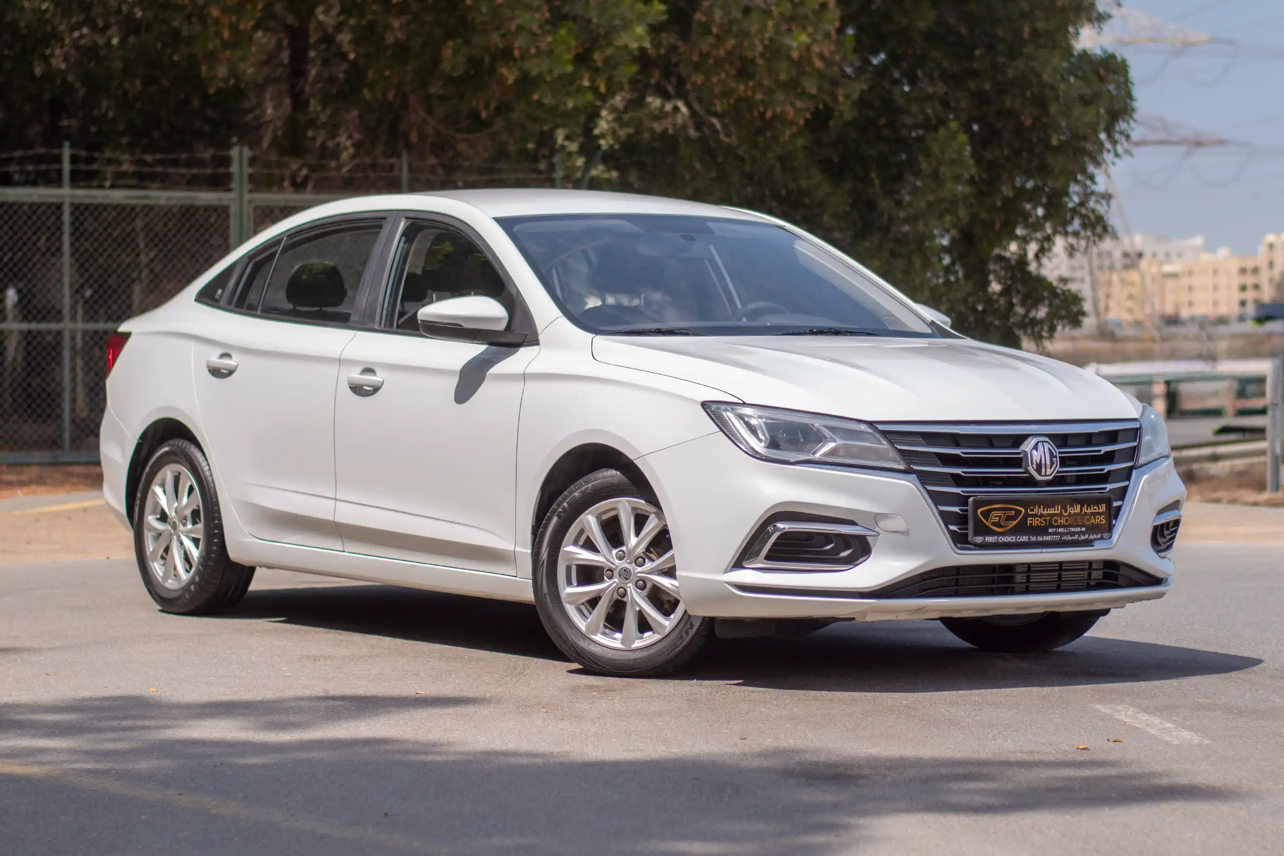 Used 2022 MG 5 Comfort White – Right Front Diagonal (45°) View at First Choice Cars Sharjah