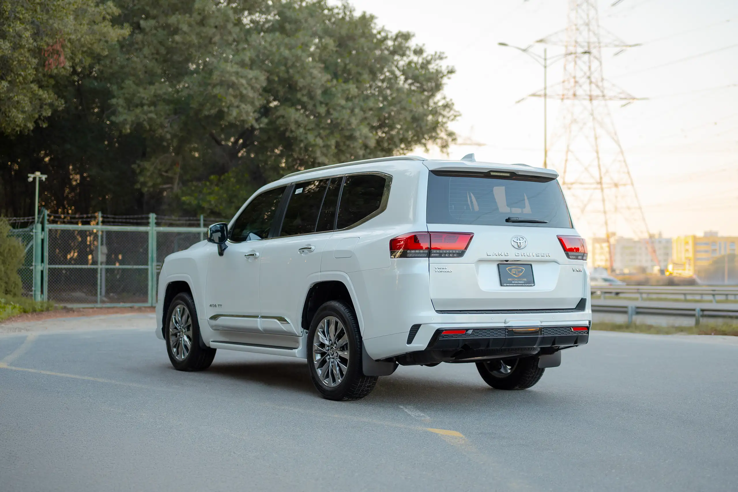 Used 2025 Toyota Land Cruiser VXR White – Left Back Diagonal (45°) View at First Choice Cars Sharjah