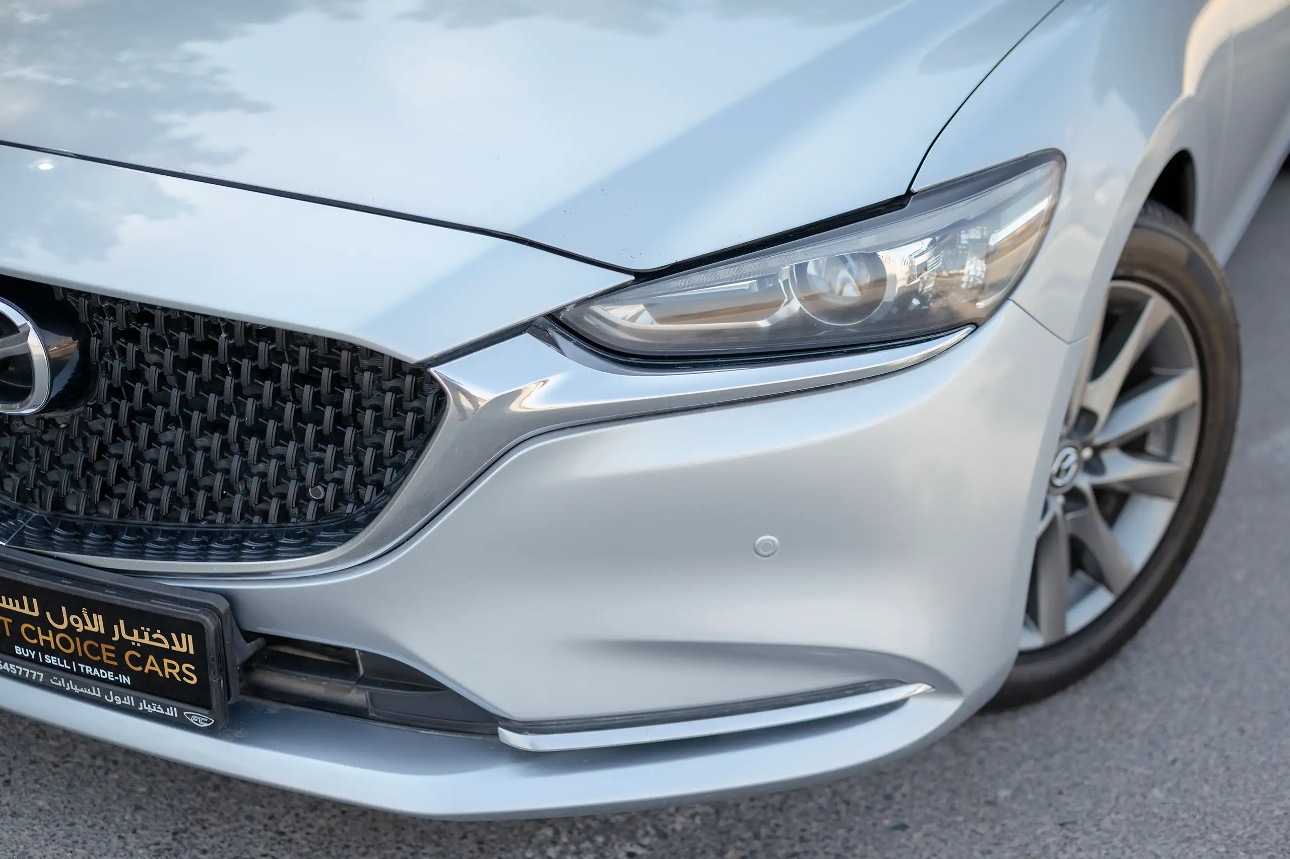 Used 2021 Mazda 6 S Grade Silver – Headlight Close-up at First Choice Cars Sharjah