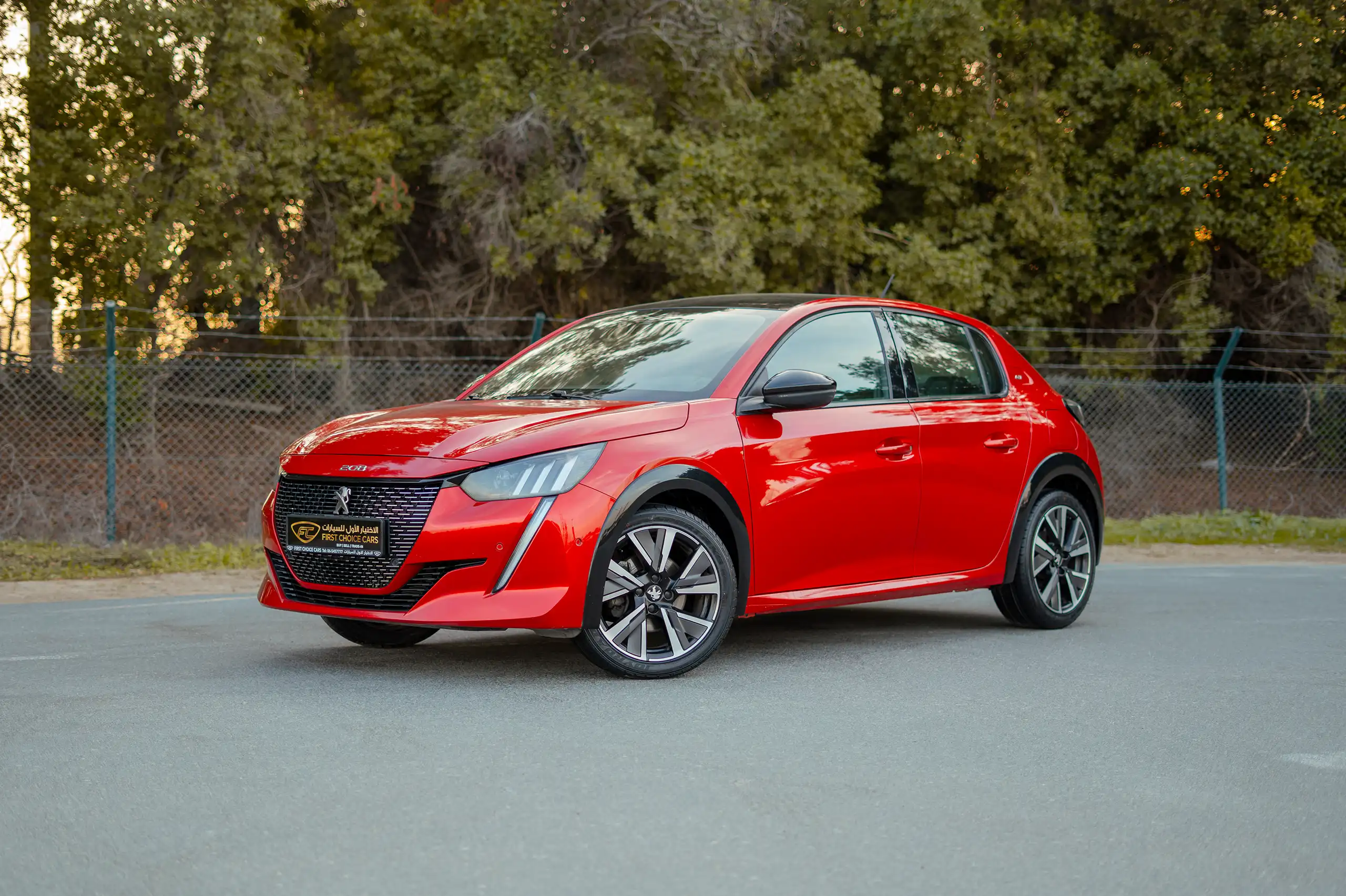 Used 2023 Peugeot 208 GT Red – Left Front Diagonal (45°) View at First Choice Cars Sharjah