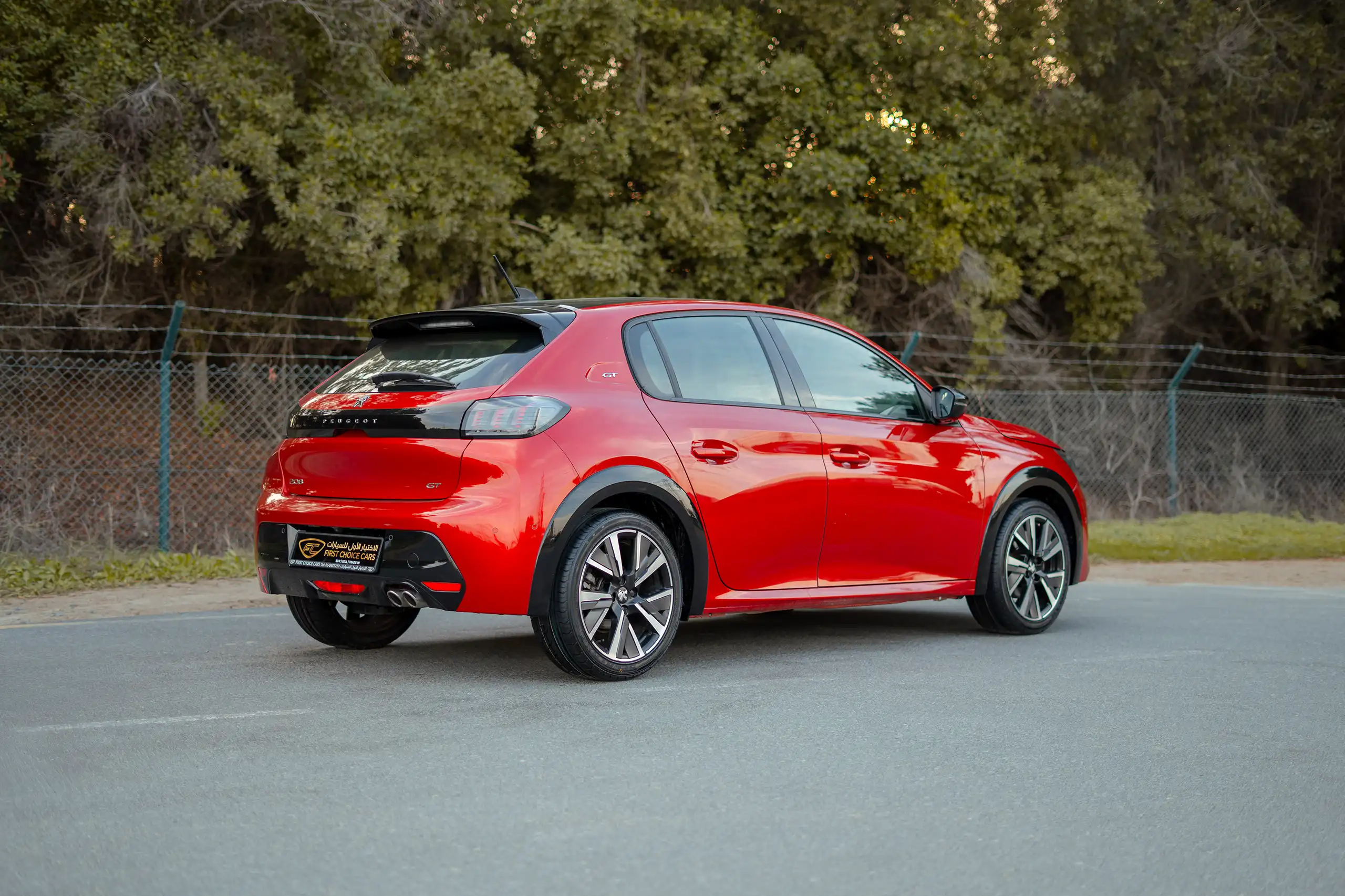 Used 2023 Peugeot 208 GT Red – Right Back Diagonal (45°) View at First Choice Cars Sharjah