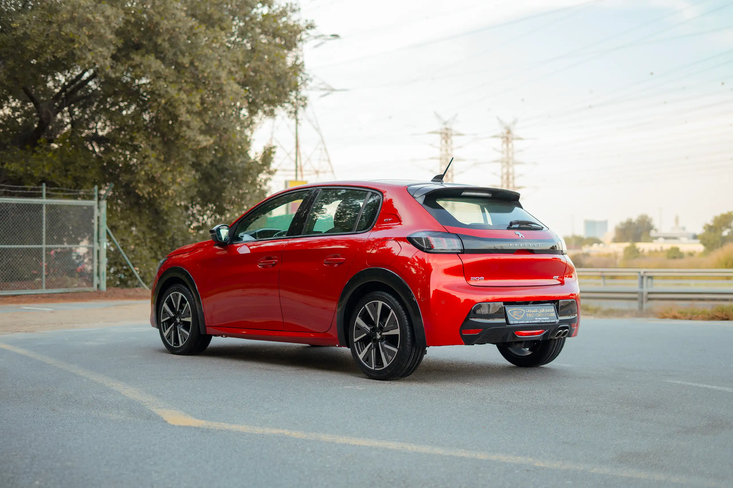 Used 2023 Peugeot 208 GT Red – Left Back Diagonal (45°) View at First Choice Cars Sharjah