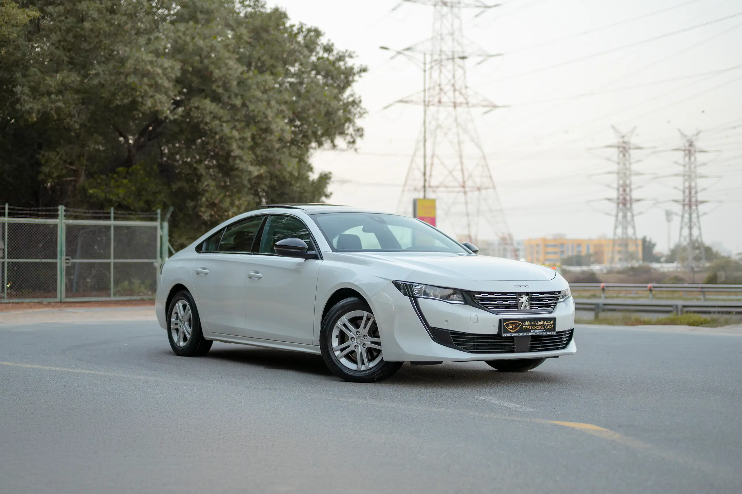 Used 2023 Peugeot 508 Allure in White – Right Front Diagonal (45°) View for Sale at First Choice Cars Dubai Sharjah
