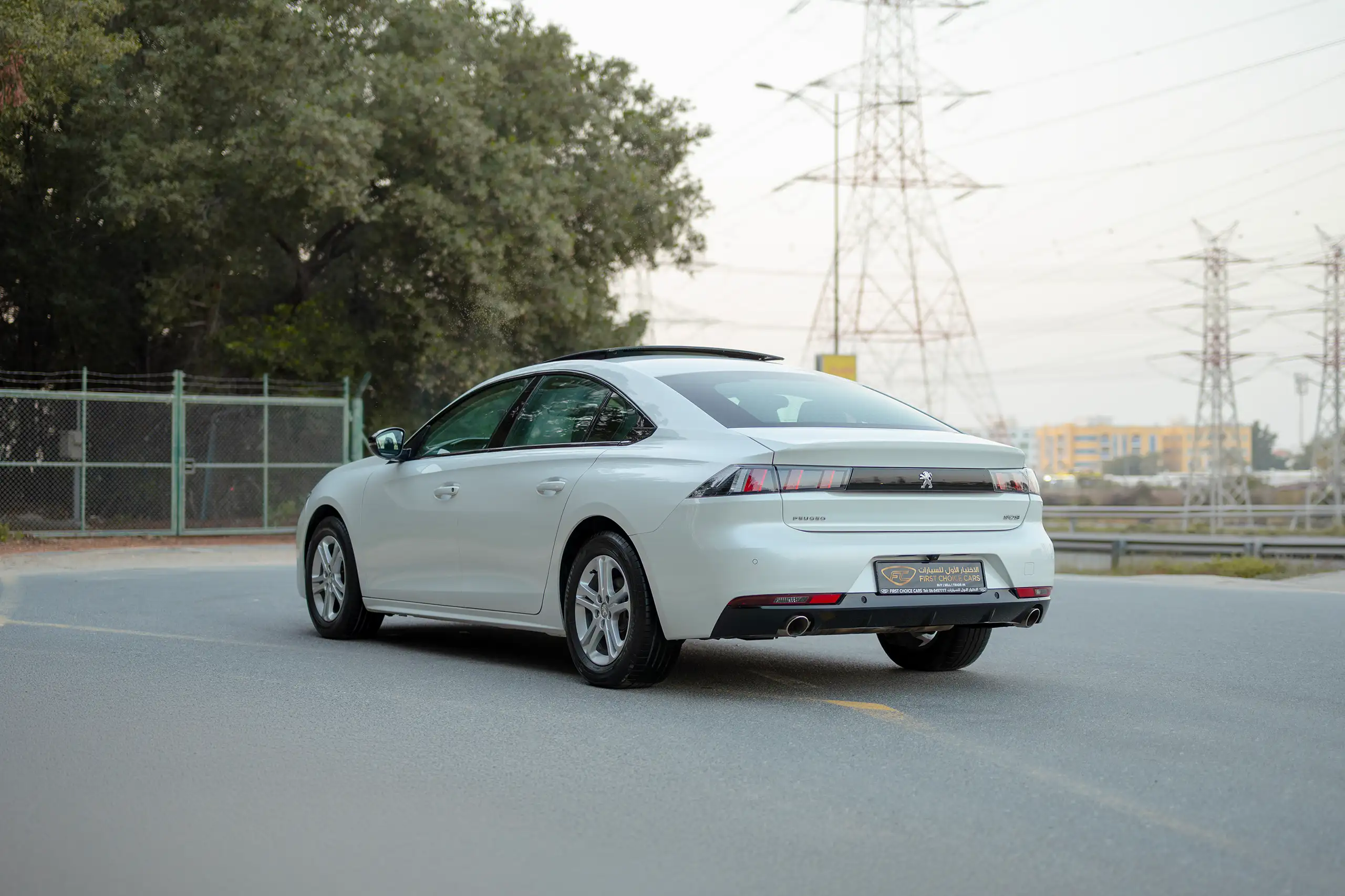 Used 2023 Peugeot 508 Allure in White – Left Back Diagonal (45°) View for Sale at First Choice Cars Dubai Sharjah