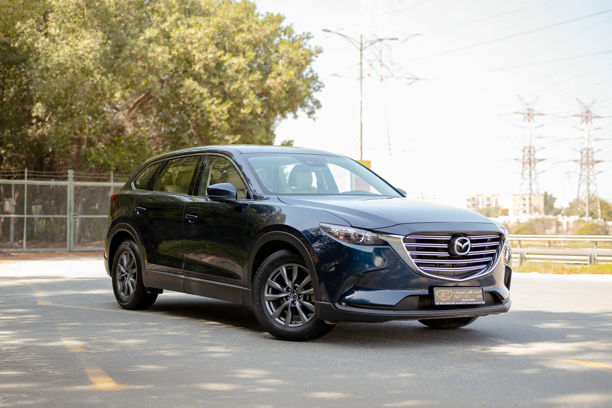Used 2023 Mazda CX-9 GT in Blue – Right Front Diagonal (45°) View for Sale at First Choice Cars Dubai Sharjah
