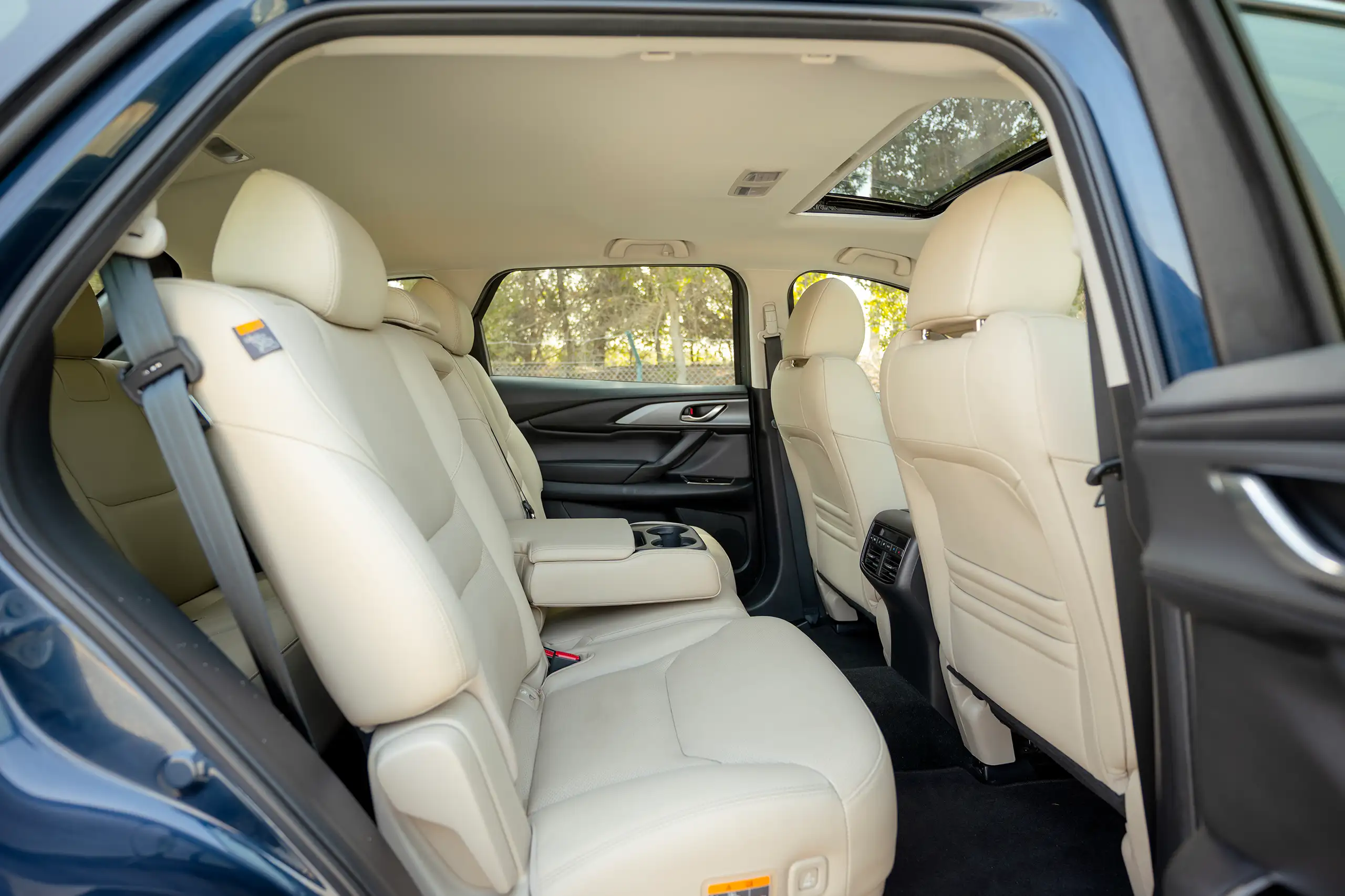 Used 2023 Mazda CX-9 GT in Blue – Rear Passenger Side Cabin View for Sale at First Choice Cars Dubai Sharjah