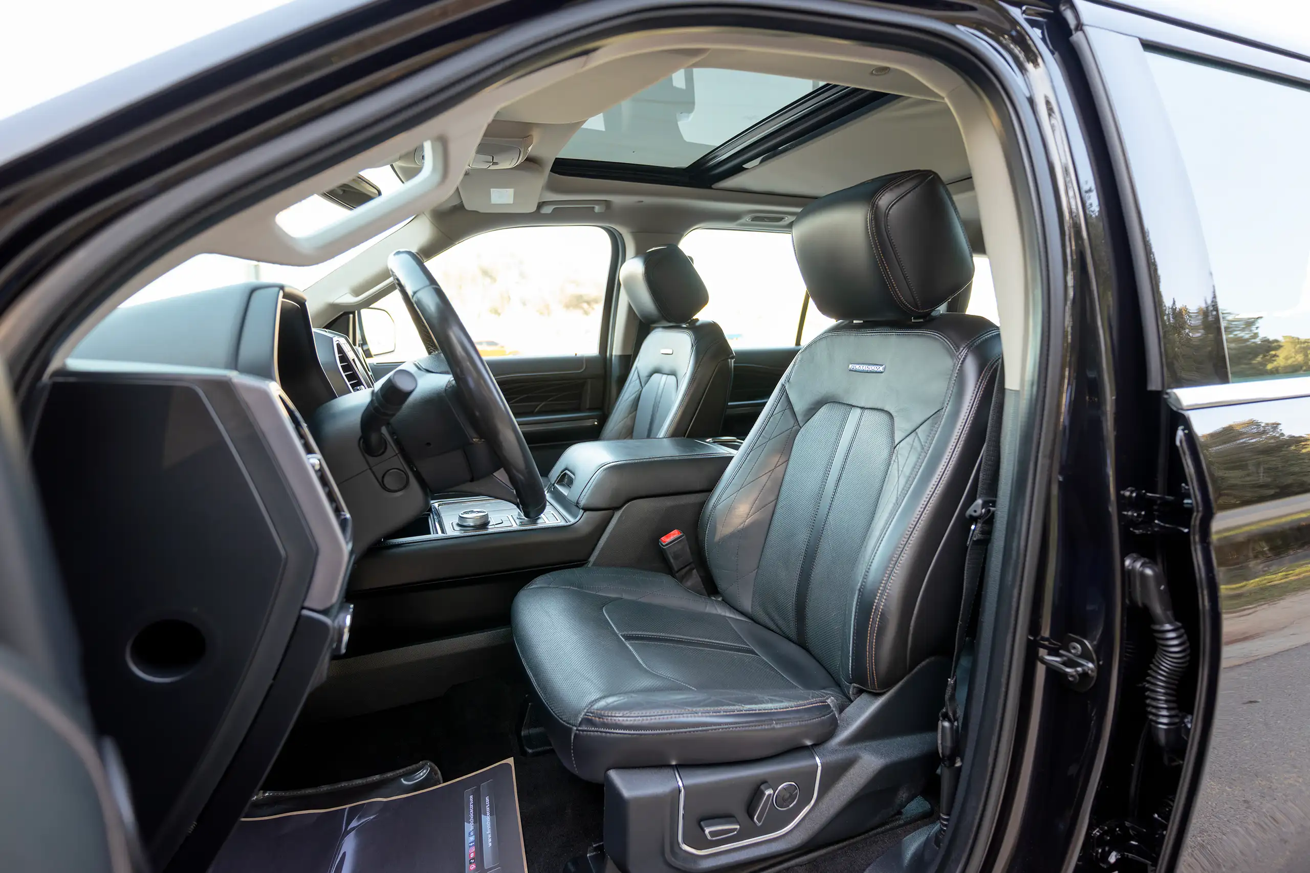 Used 2019 Ford Expedition Platinum in Black – Front Driver Side Cabin View for Sale at First Choice Cars Dubai Sharjah