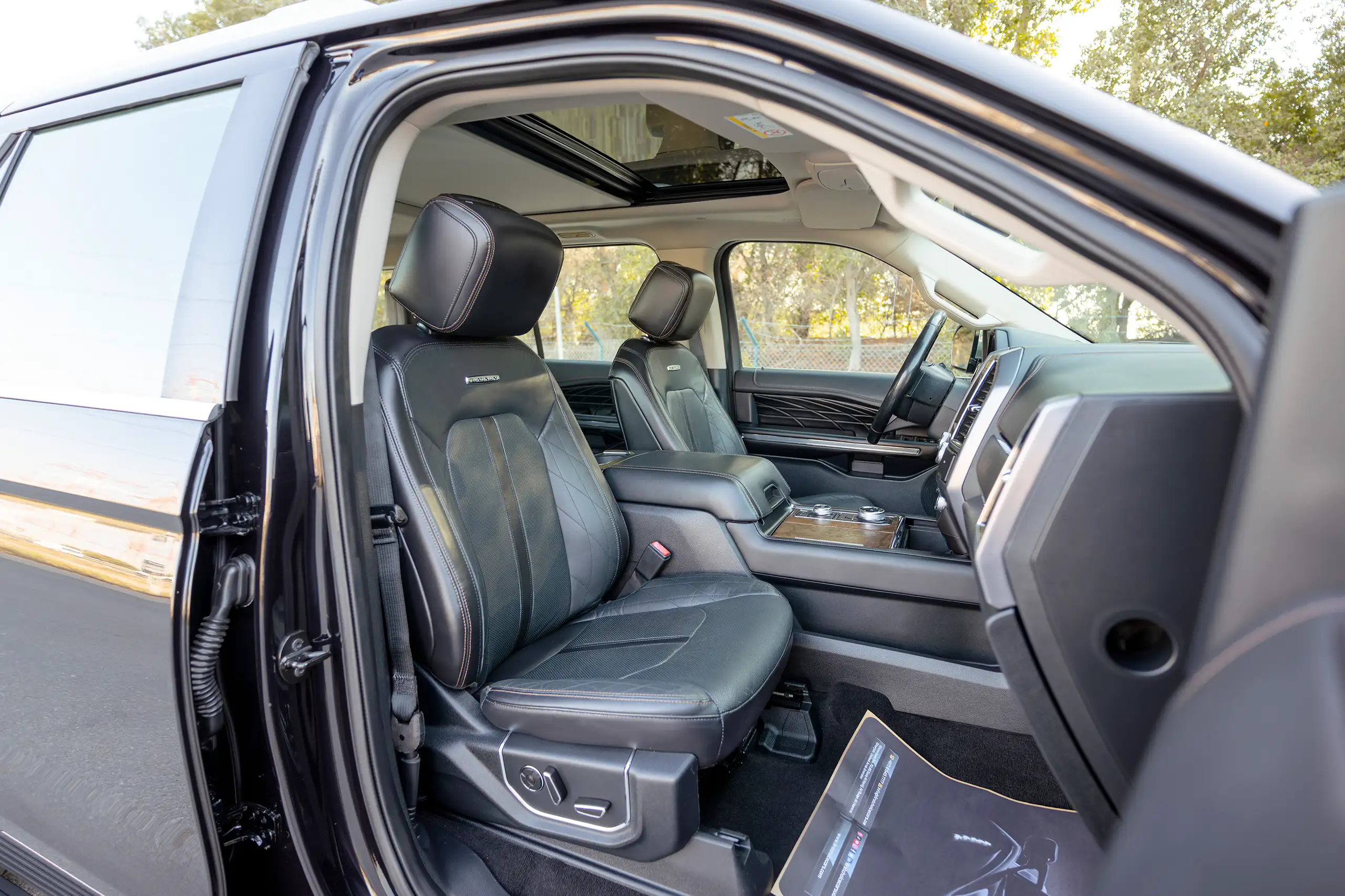 Used 2019 Ford Expedition Platinum in Black – Front Passenger Side Cabin View for Sale at First Choice Cars Dubai Sharjah