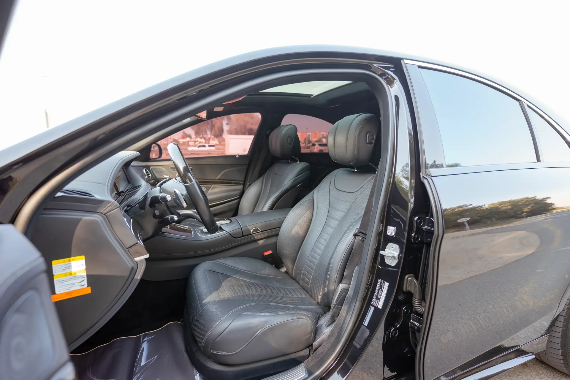 Used 2017 Mercedes Benz S CLASS S 400 in Black – Front Driver Side Cabin View for Sale at First Choice Cars Dubai Sharjah