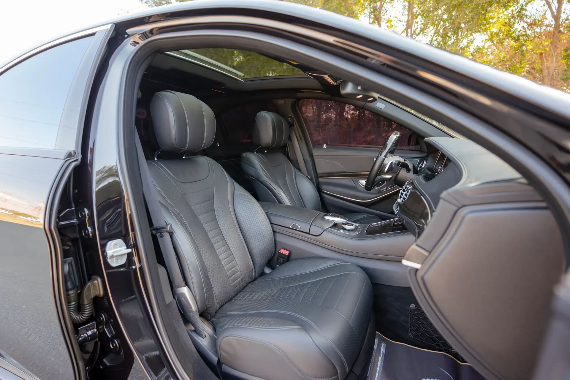 Used 2017 Mercedes Benz S CLASS S 400 in Black – Front Passenger Side Cabin View for Sale at First Choice Cars Dubai Sharjah