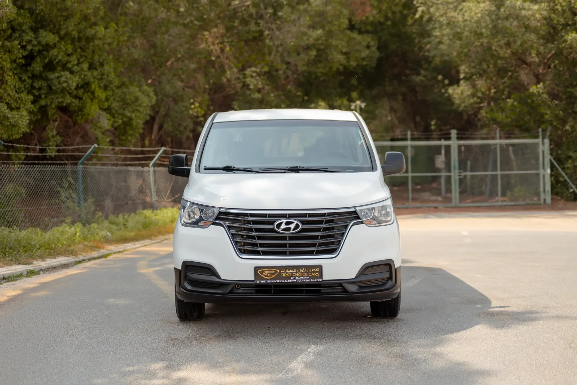 Used 2021 Hyundai H1 12-Seater Wagon in White – Front View for Sale at First Choice Cars Dubai Sharjah