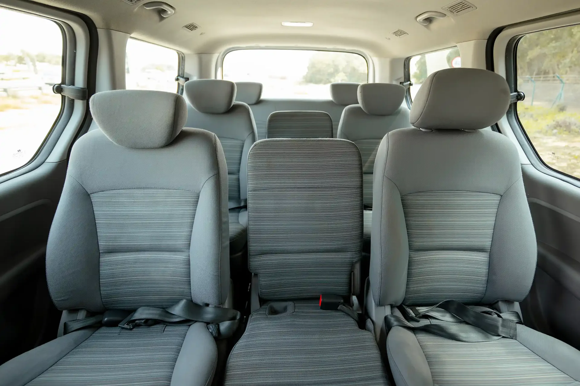 Used 2021 Hyundai H1 12-Seater Wagon in White – Rear Seat View for Sale at First Choice Cars Dubai Sharjah